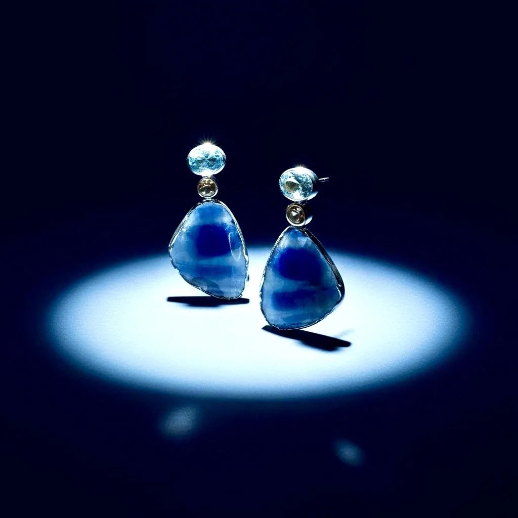 Los pendientes de Rosa. Zafiros azules bandeados y topacios azules
