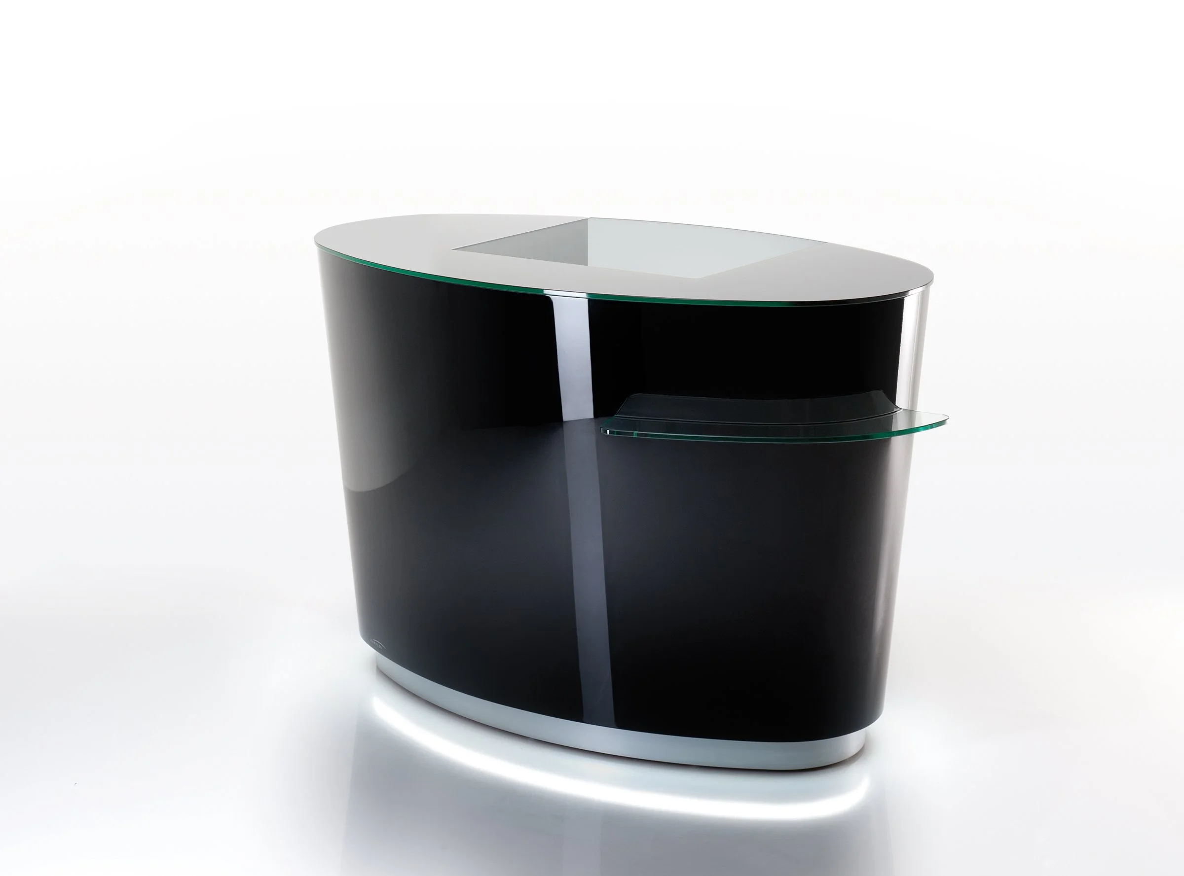 oval-shaped reception desk