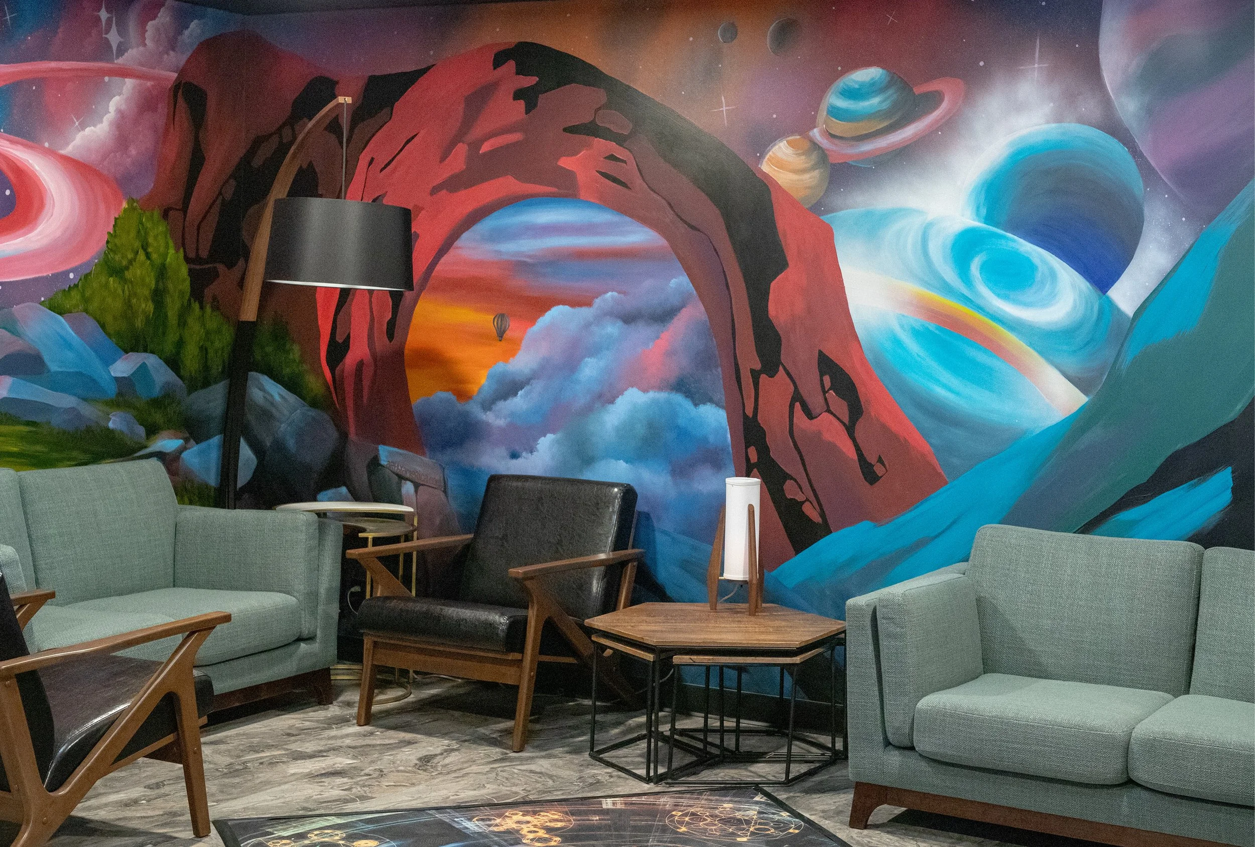 Interior lounge area of The Winery at Harvest Moon Golf Course