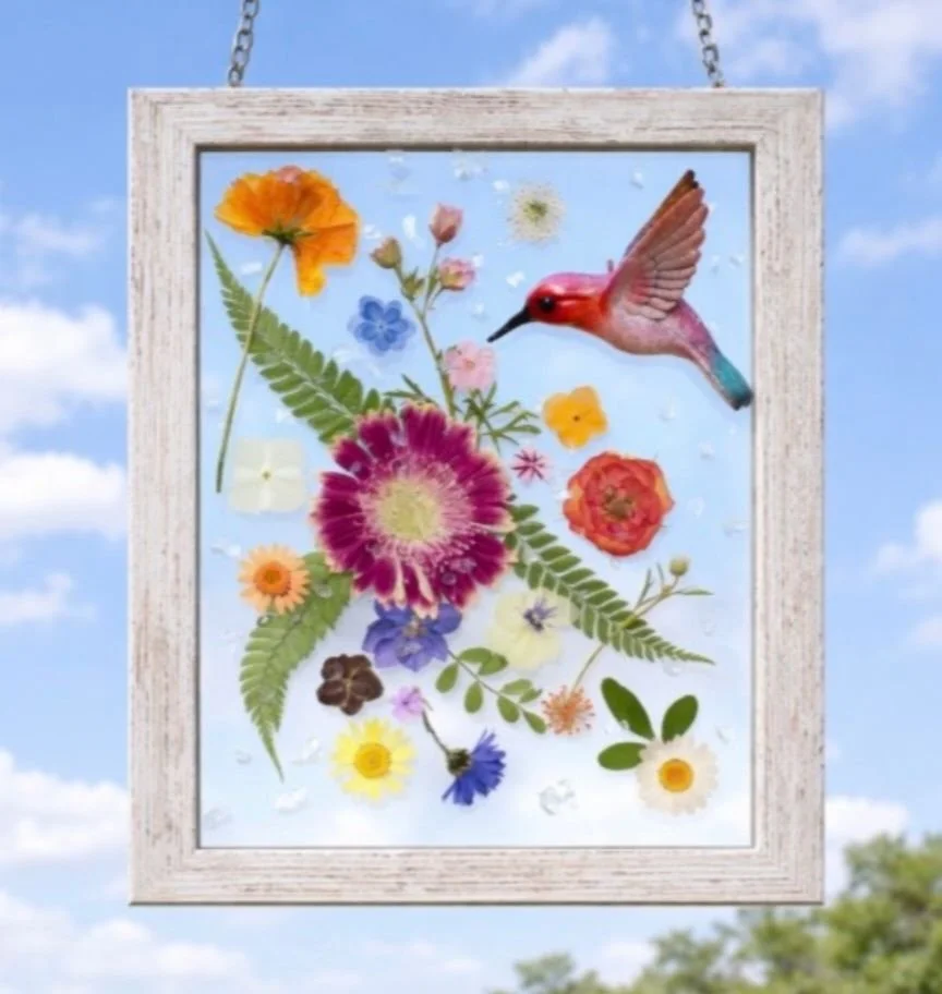 Hummingbird Pressed Flower Art