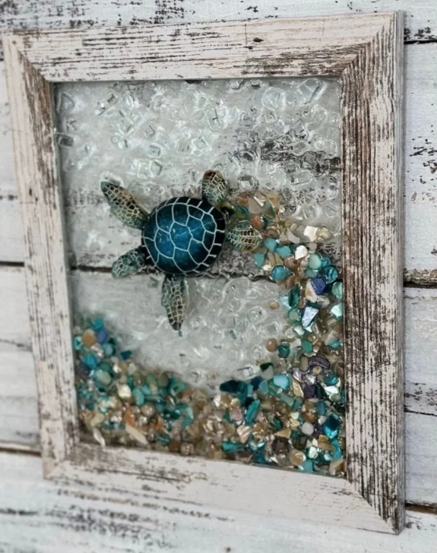 Crushed Glass & Resin Turtle Art Party