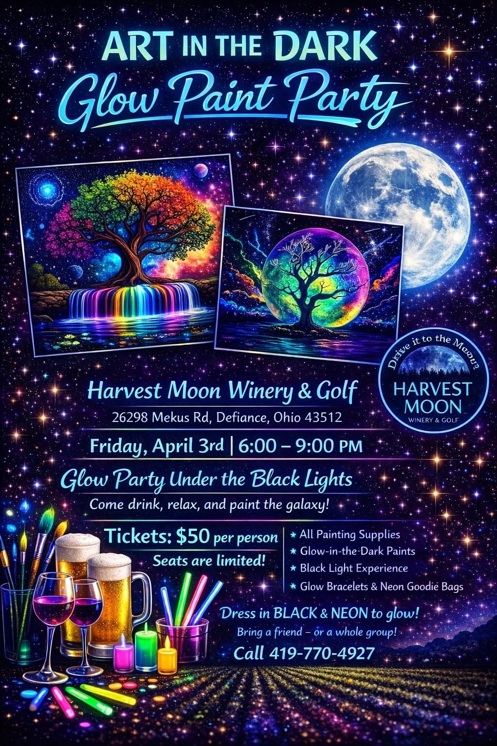 Harvest Moon Glow Paint Night | Sip & Paint April 3rd