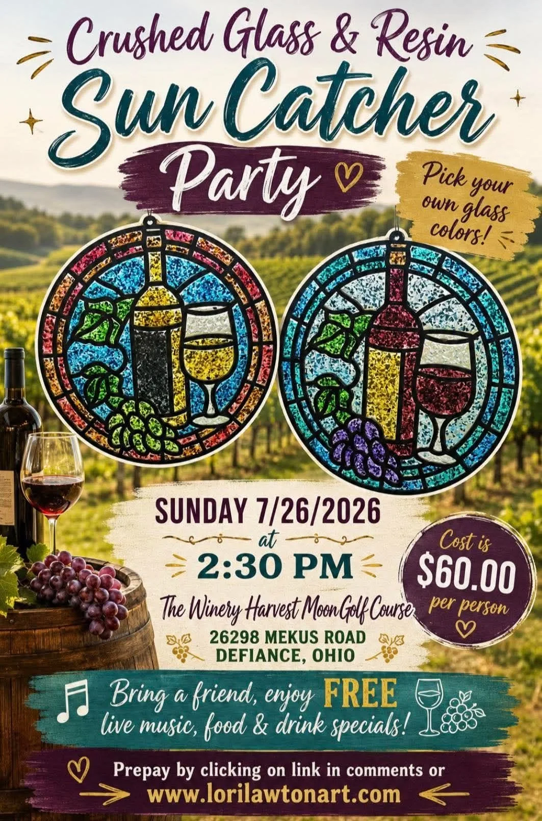 Crushed Glass &amp; Resin Wine Sun catcher
