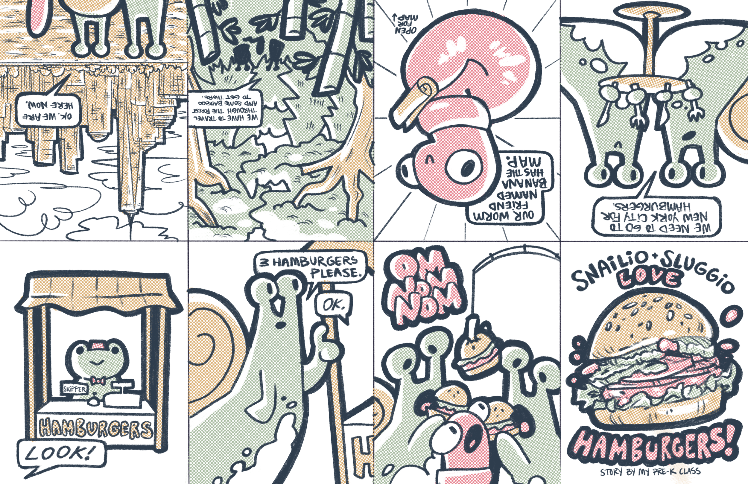 Snailio and Sluggio zine, Procreate, 2024 (reads in a circle)