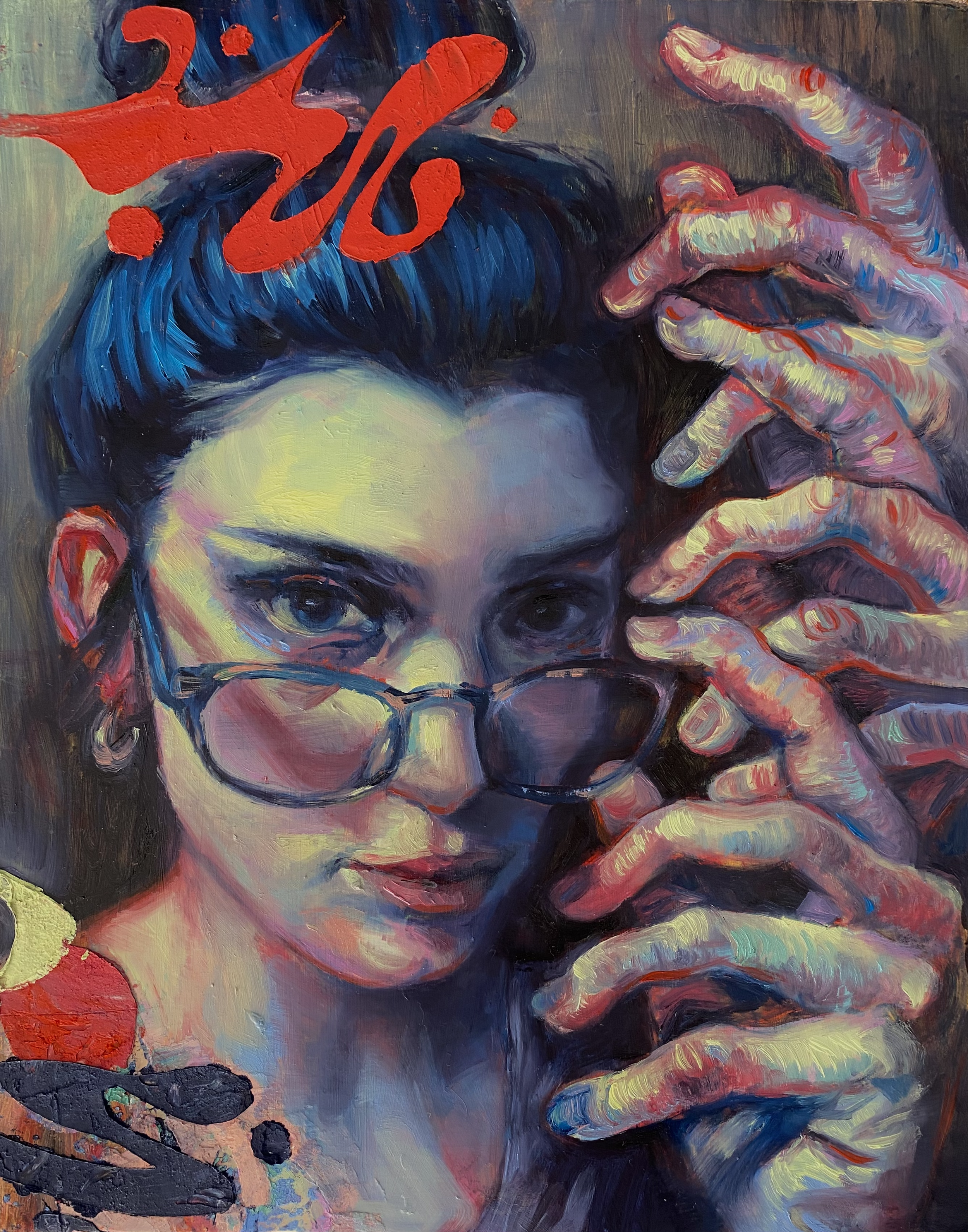 "Glasses Today", oil on canvas, 10x8in, 2024