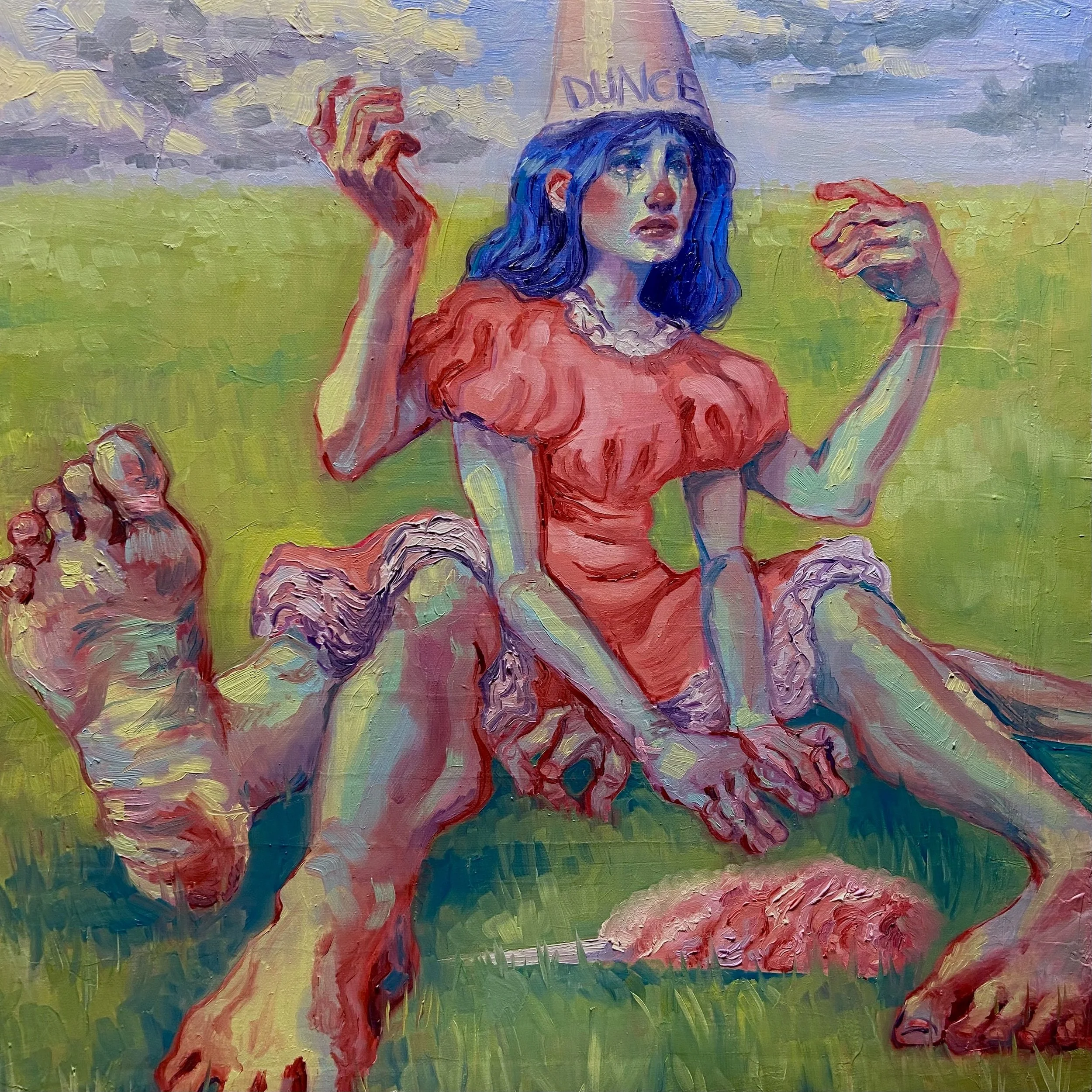 "Dunce", oil on canvas, 16x16in, 2023