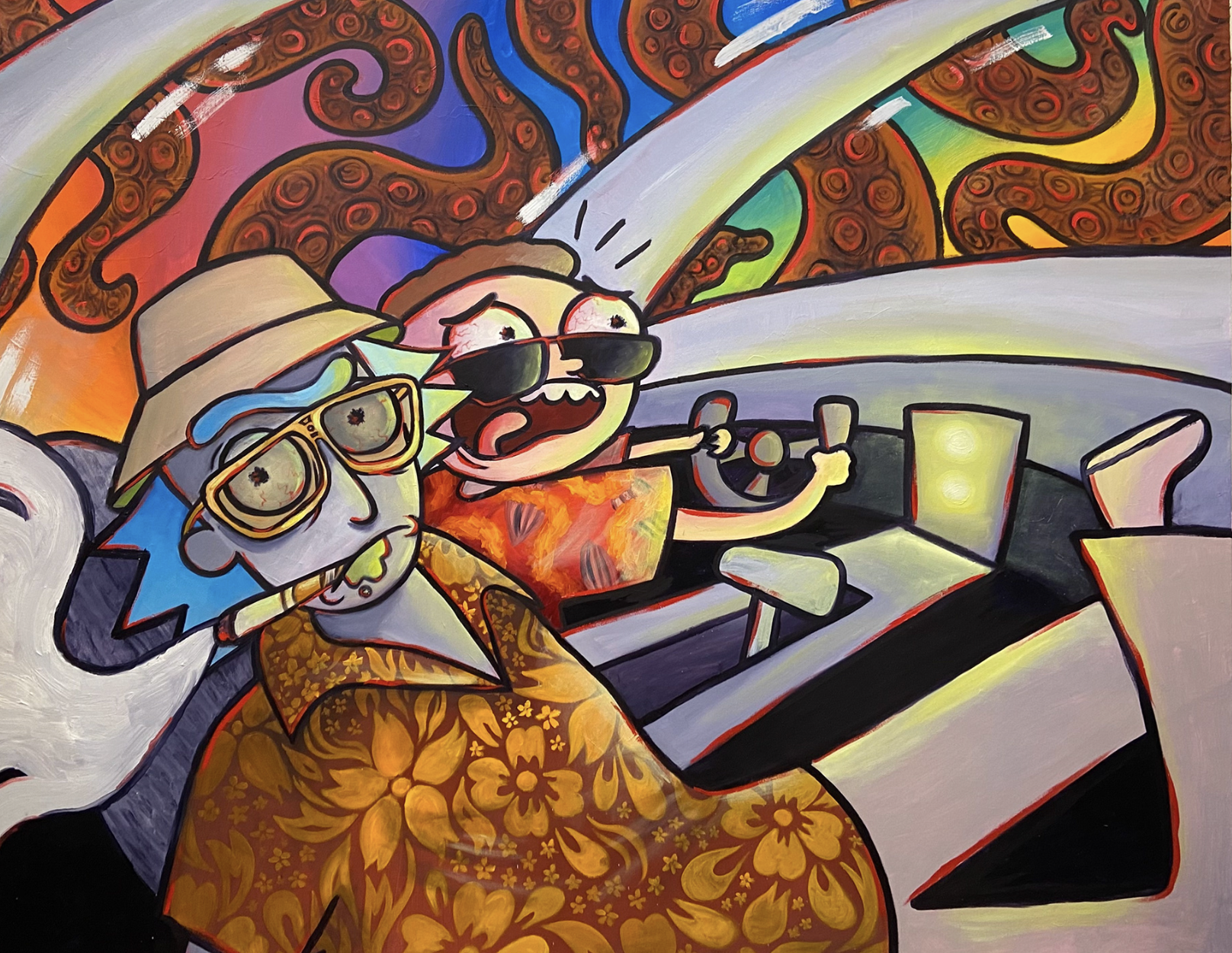 "Rick and Morty/Fear and loathing in Las Vegas", oil on canvas, 60x66 in, 2022