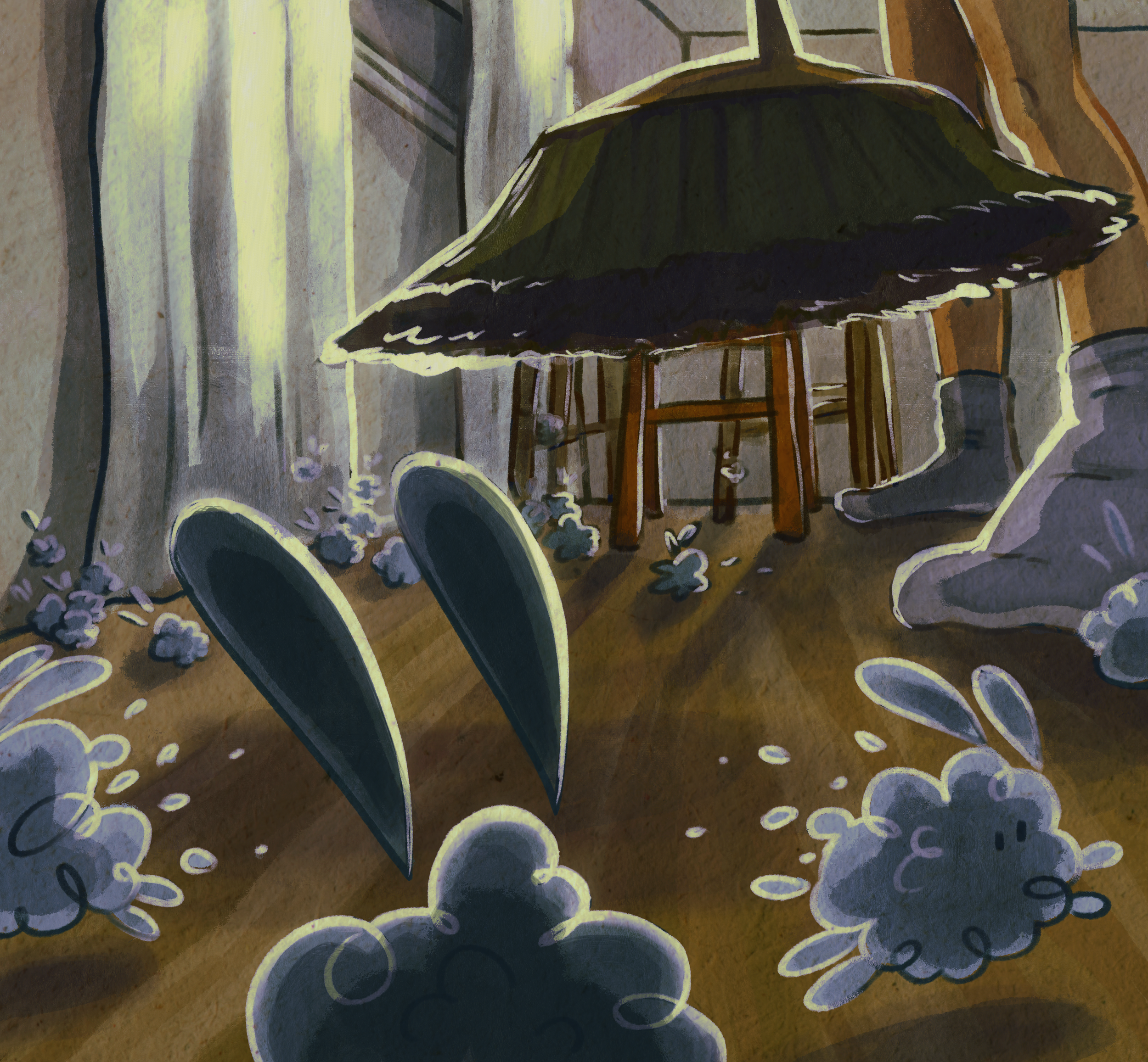 "Dust Bunnies", Procreate, Photoshop, 2024