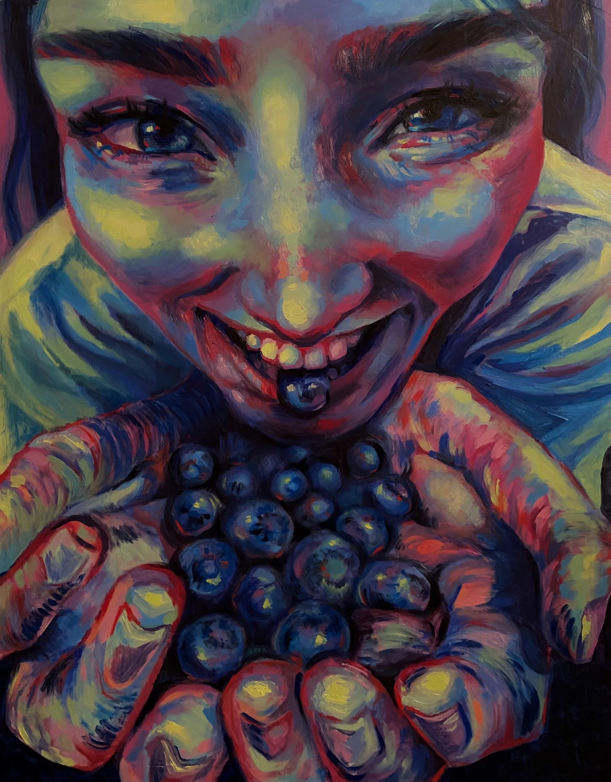 "Blueberries!!!" Oil on Canvas, 20x16in, 2024