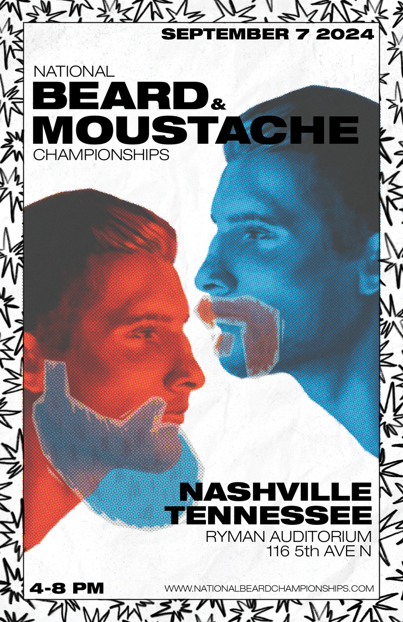 Beard and Moustache championships poster mock up, Adobe Illustrator, Procreate, 2024
