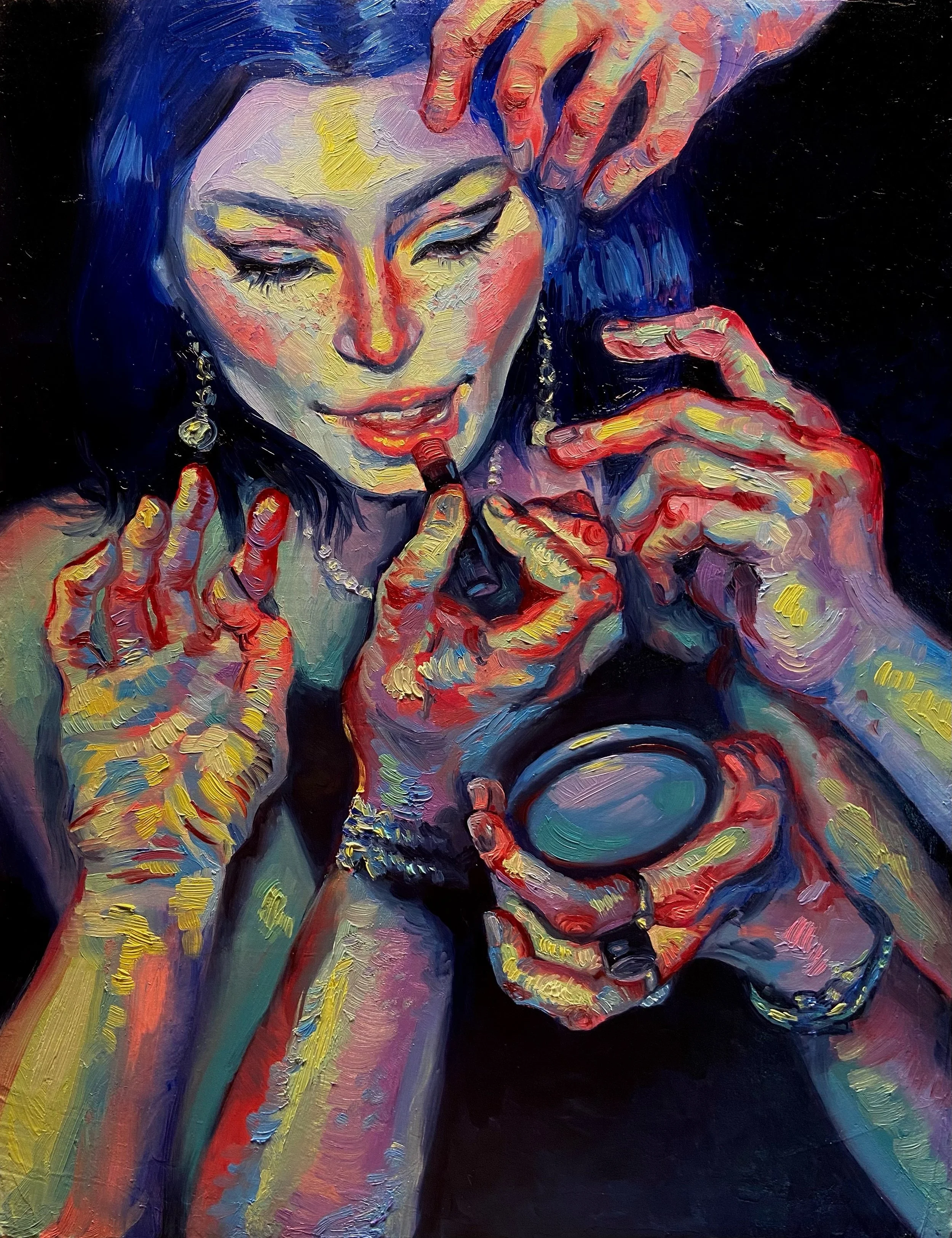 "Makeup", oil on canvas, 17x13in, 2023