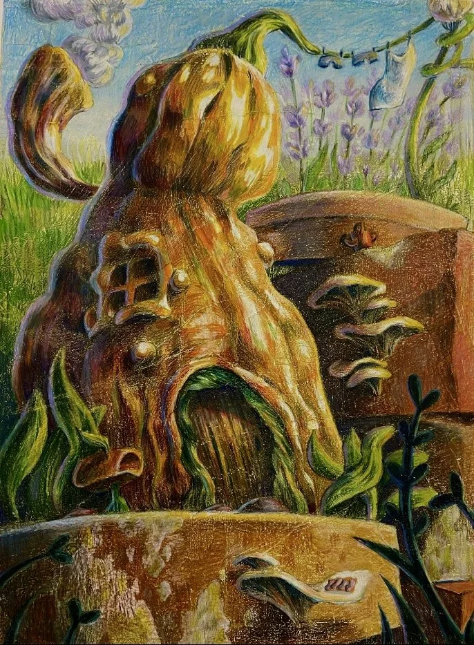 "Bug's House", colored pencil on paper, 2023
