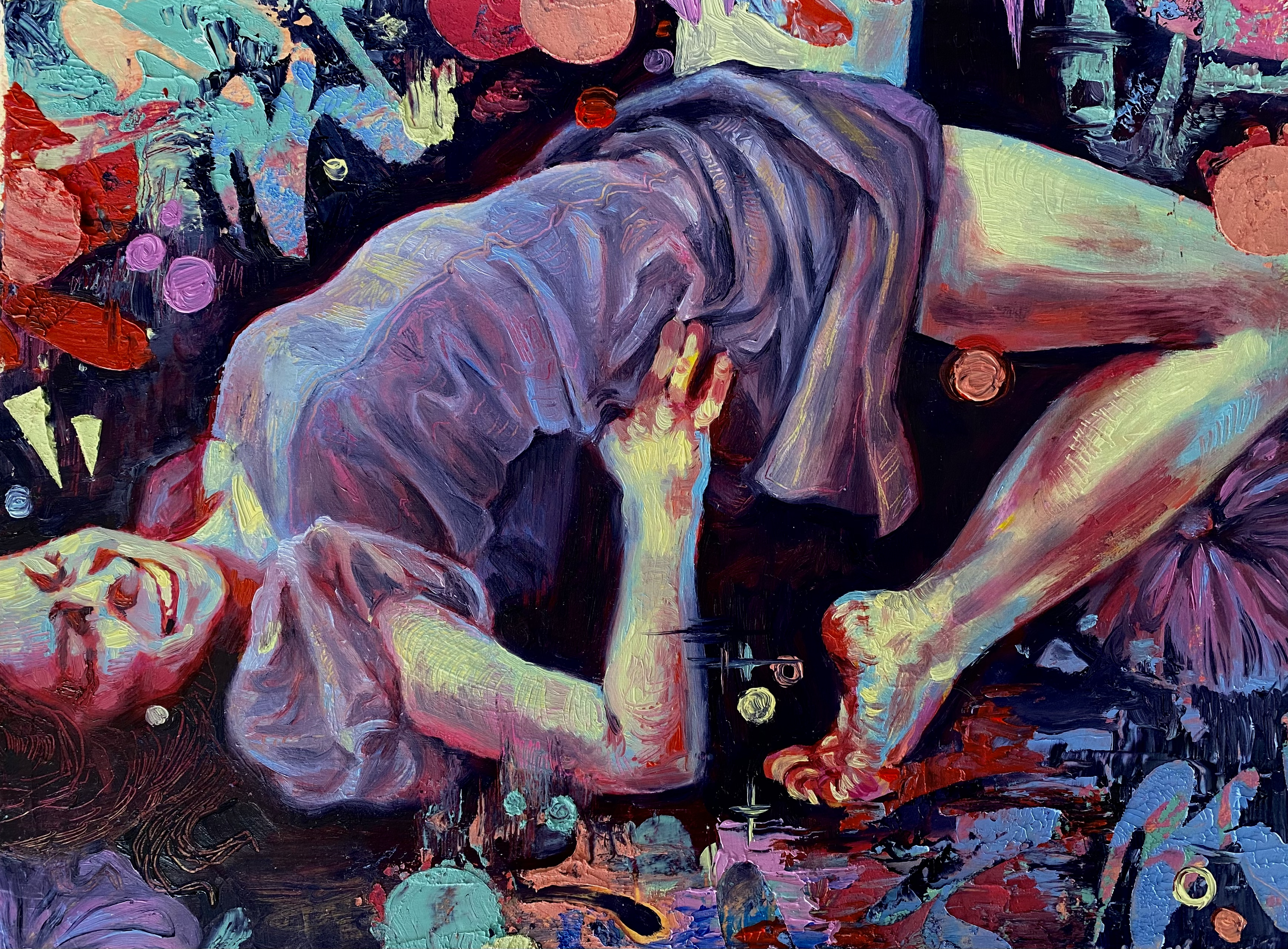"Back Pain", oil on canvas, 9x12in, 2024