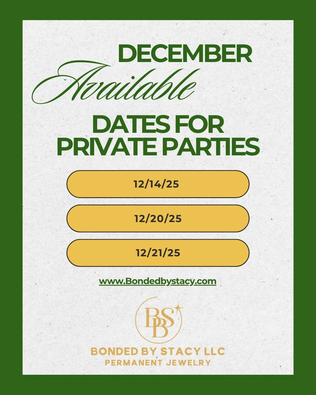 'Tis the season to sparkle! December is the month of getting together with Family and Friends. DM me to lock your date in for a Private Permanent Jewelry Party.