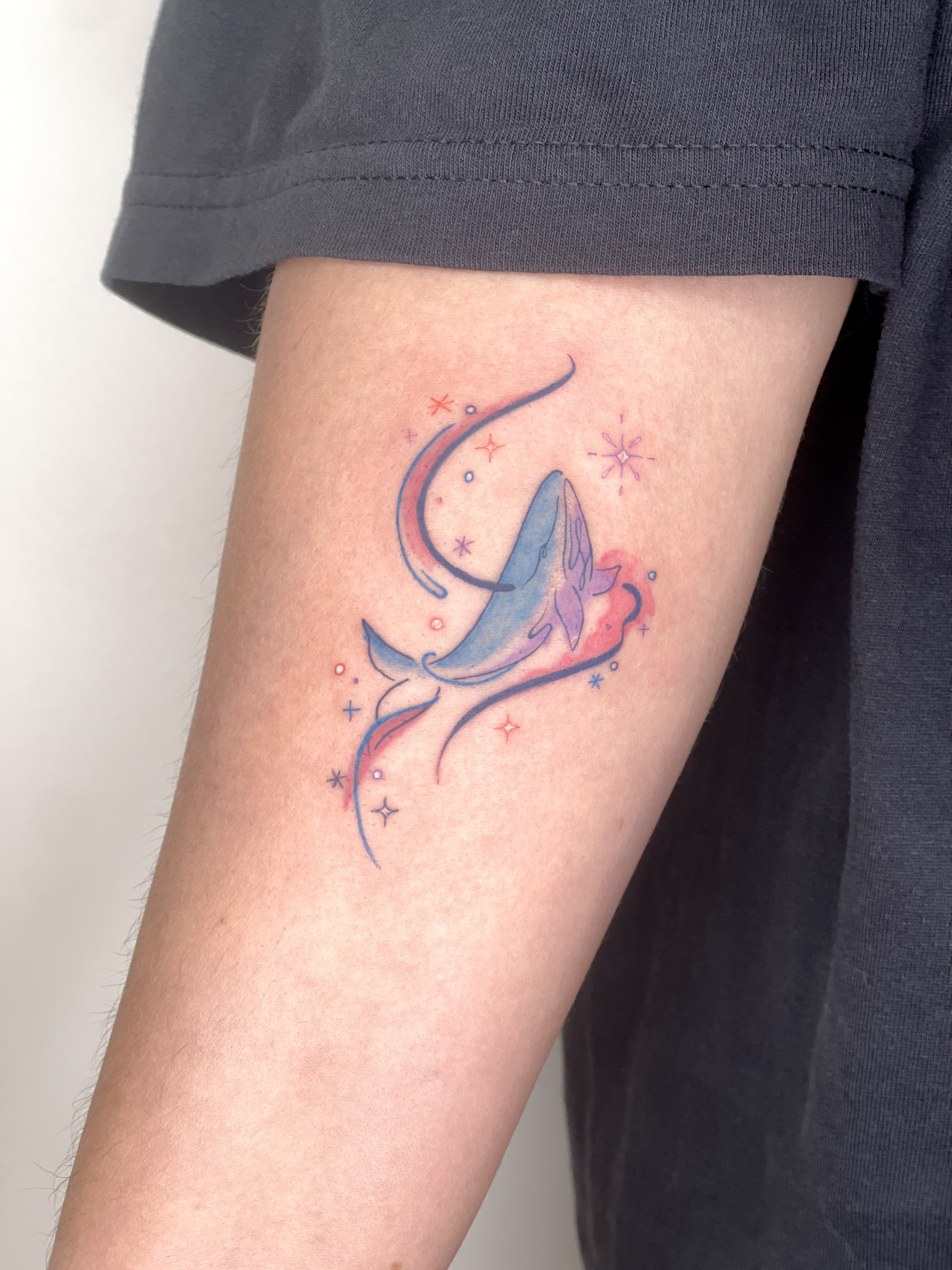 Watercolor whale w/ whimsy line work 