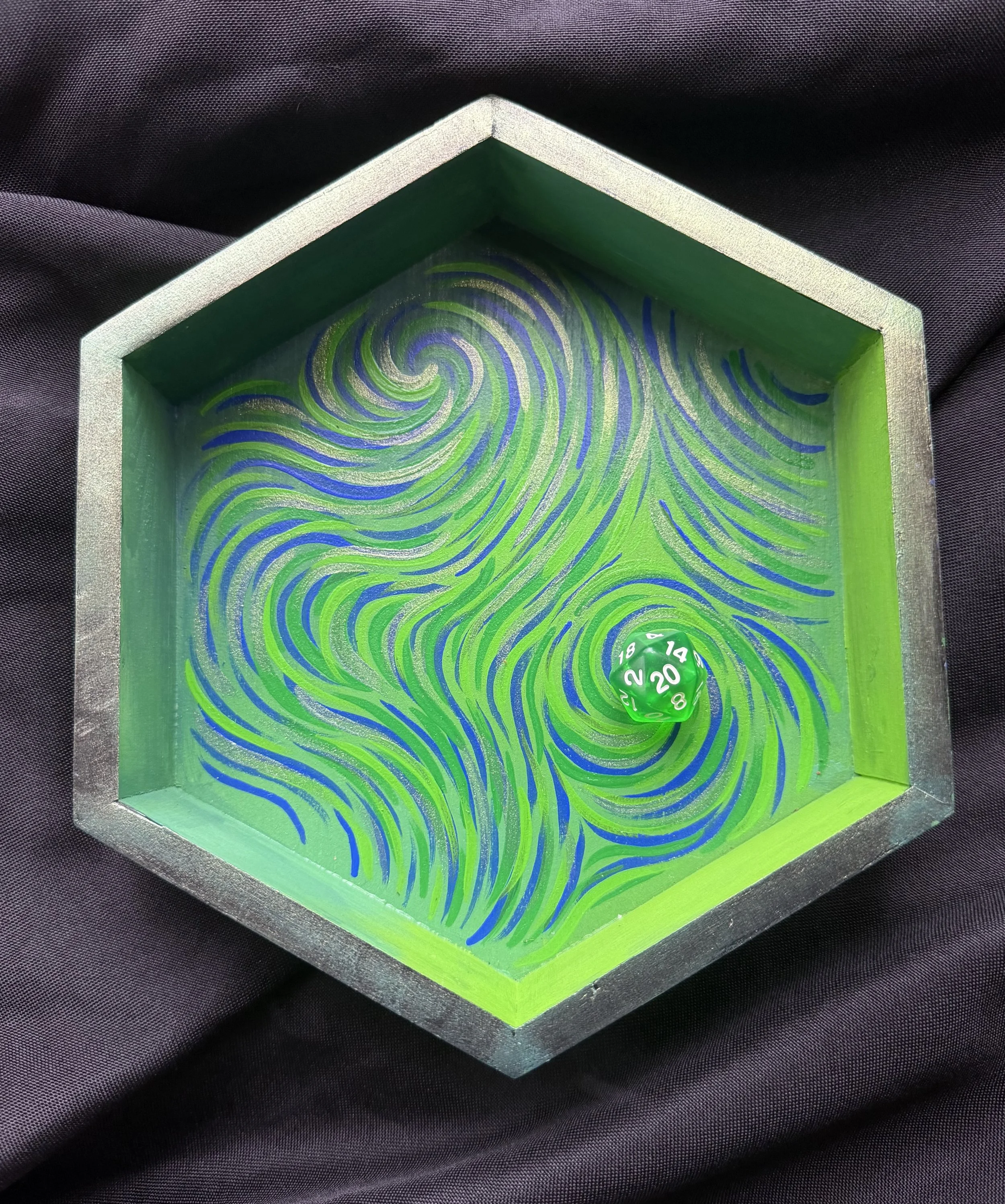 Green Swirl - Medium Hexagon Dice Rolling Tray