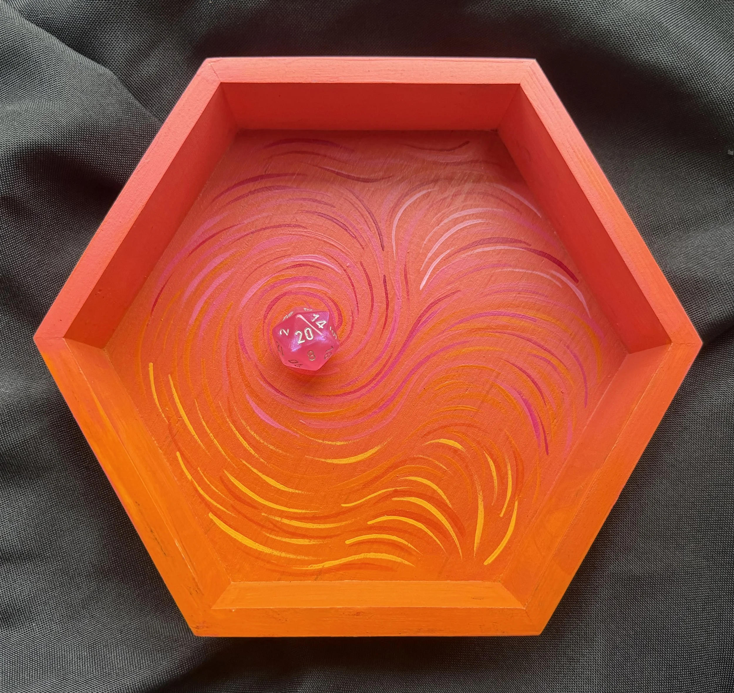 Peachy Swirl - Medium Hexagon Dice Rolling Tray
