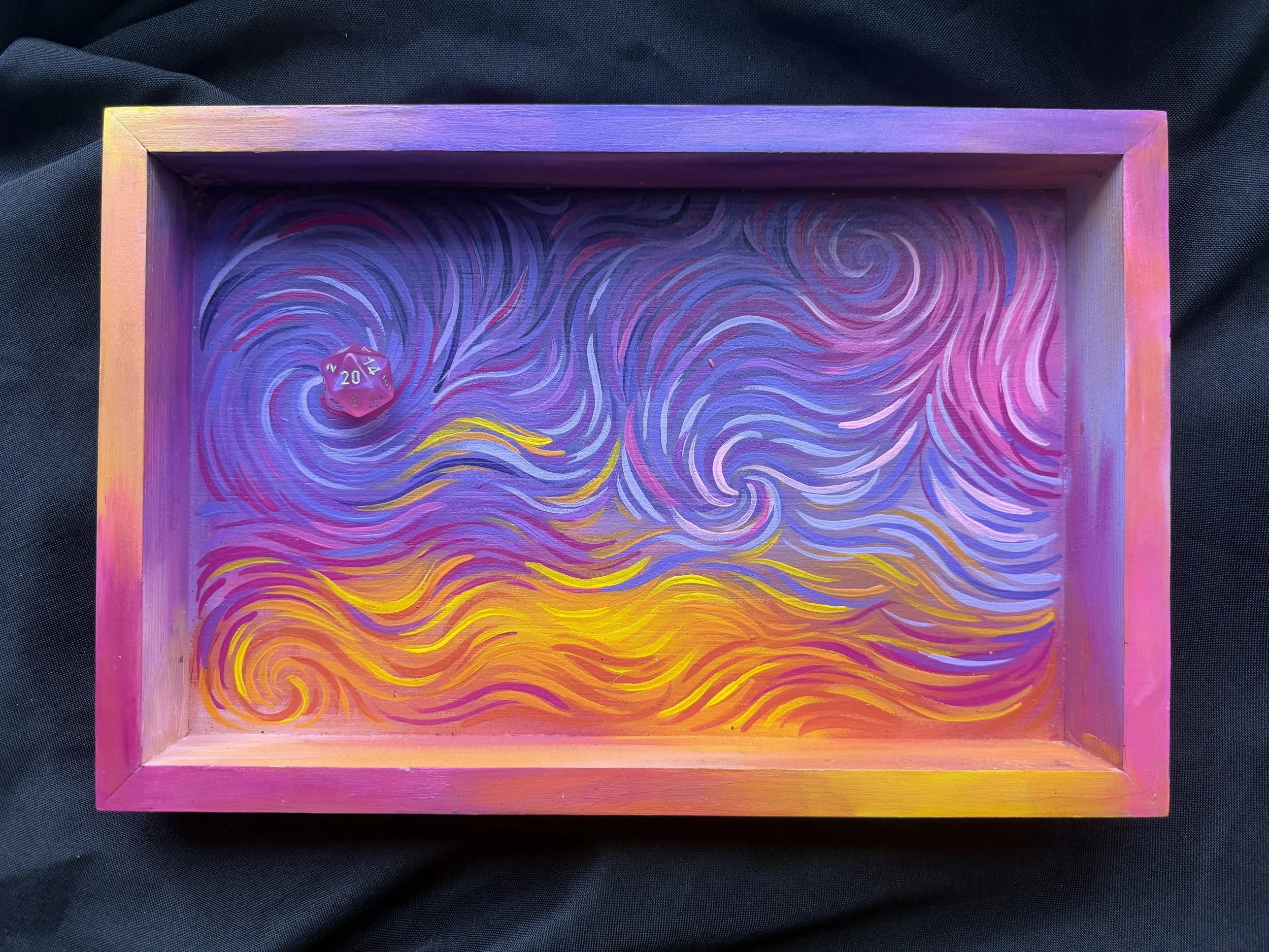 Neon Sunset Swirl - Large Rectangle Dice Rolling Tray