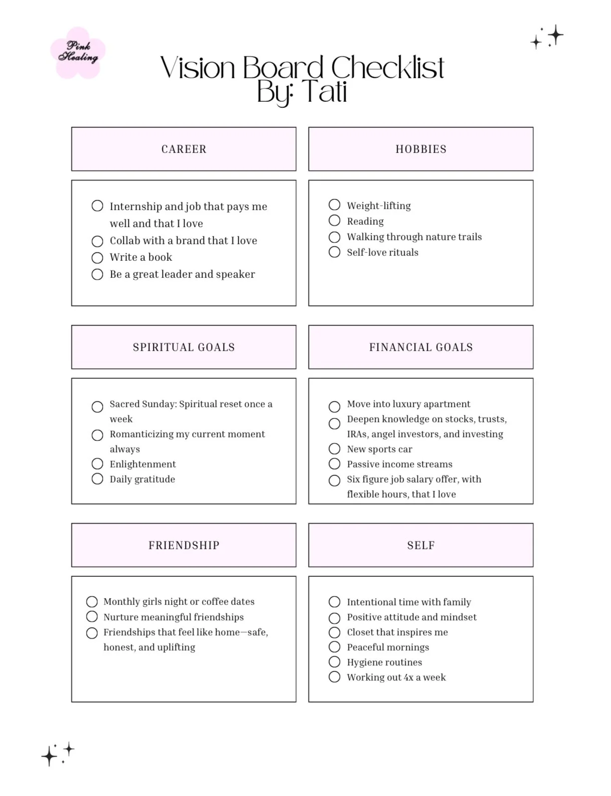 Pink Healing Monthly Newsletter No. 2: Vision Board Checklist Downloadable
