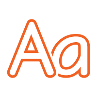 Icon of the letters A and a in orange outline on a black background.