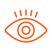 Stylized orange eye icon with radiating lines