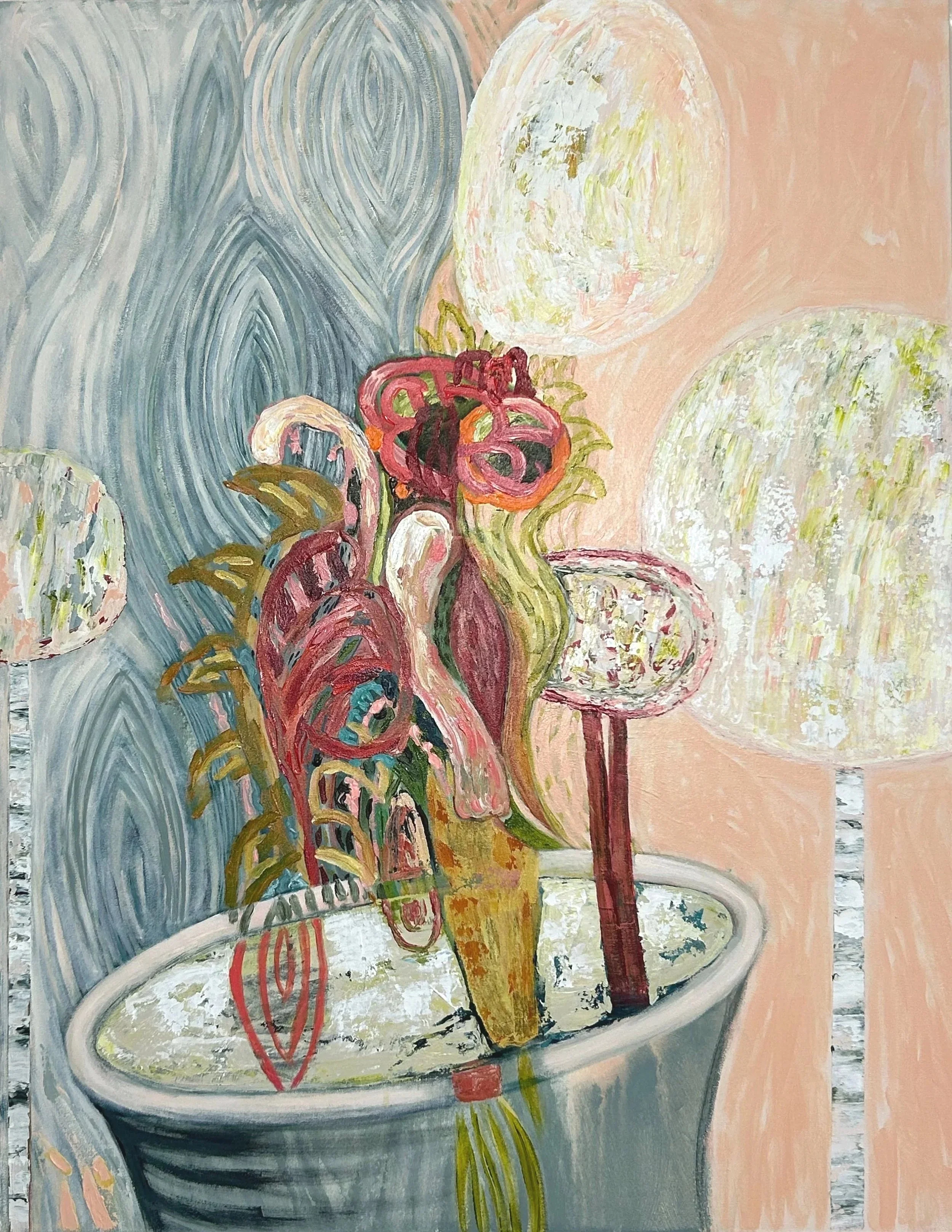 "How Does Your Garden Grow?" acrylic, pumice and molding paste on canvas, 36" x 28"