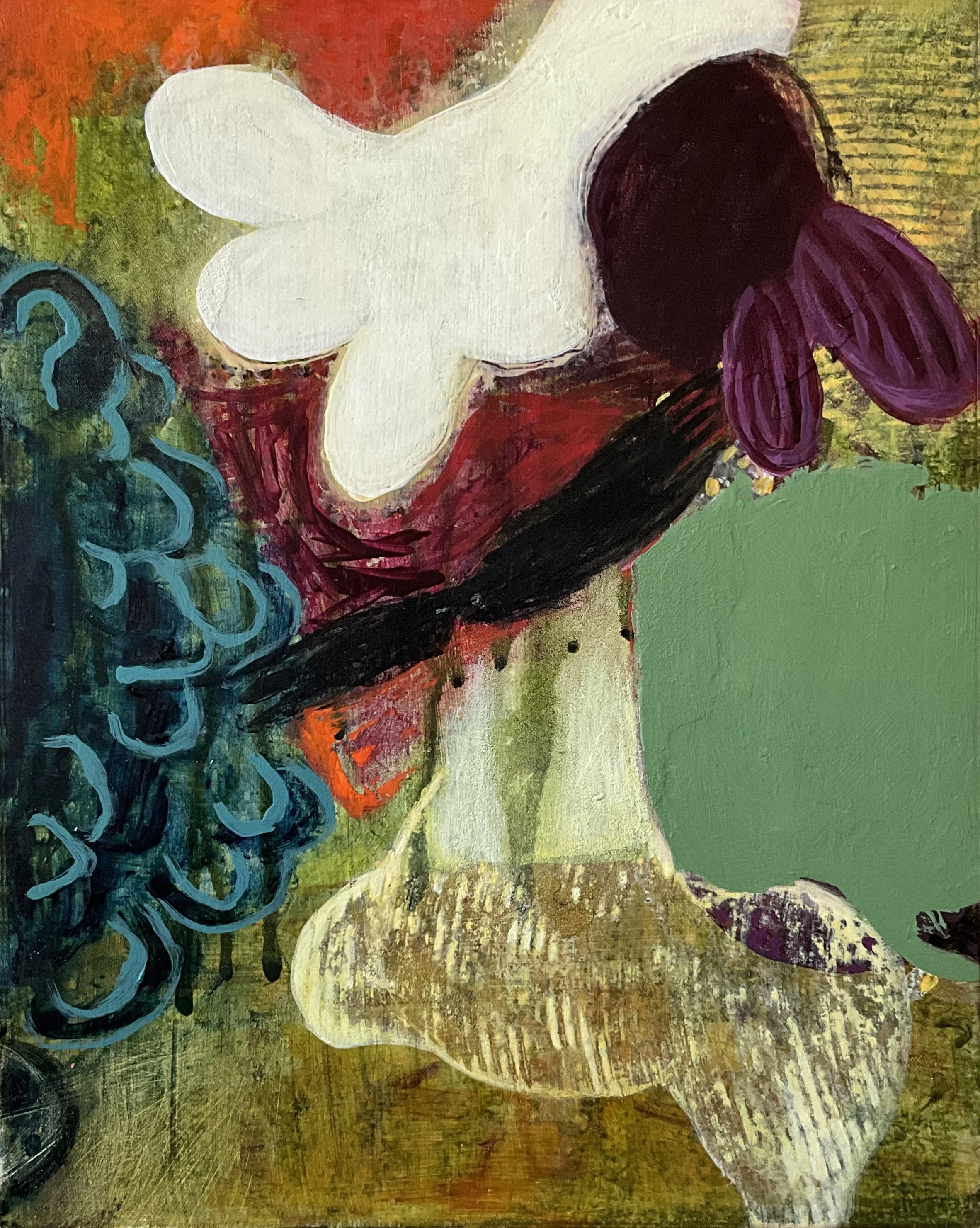 Ghost Creatures, 10" x 8", acrylic and modeling paste on cradled panel