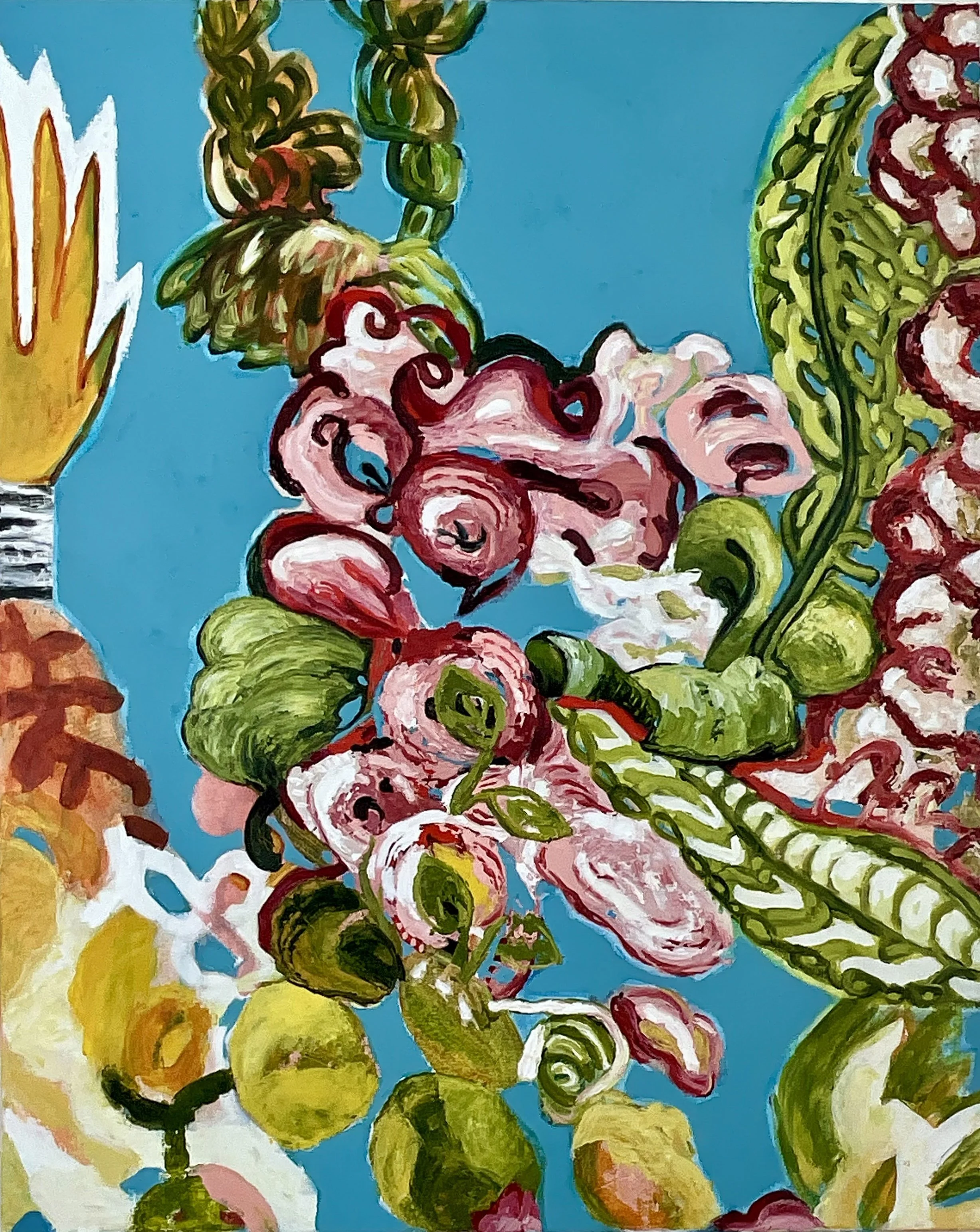 Flowers and Fire, 30" x 224", acrylic, molding paste and pumice on canvas