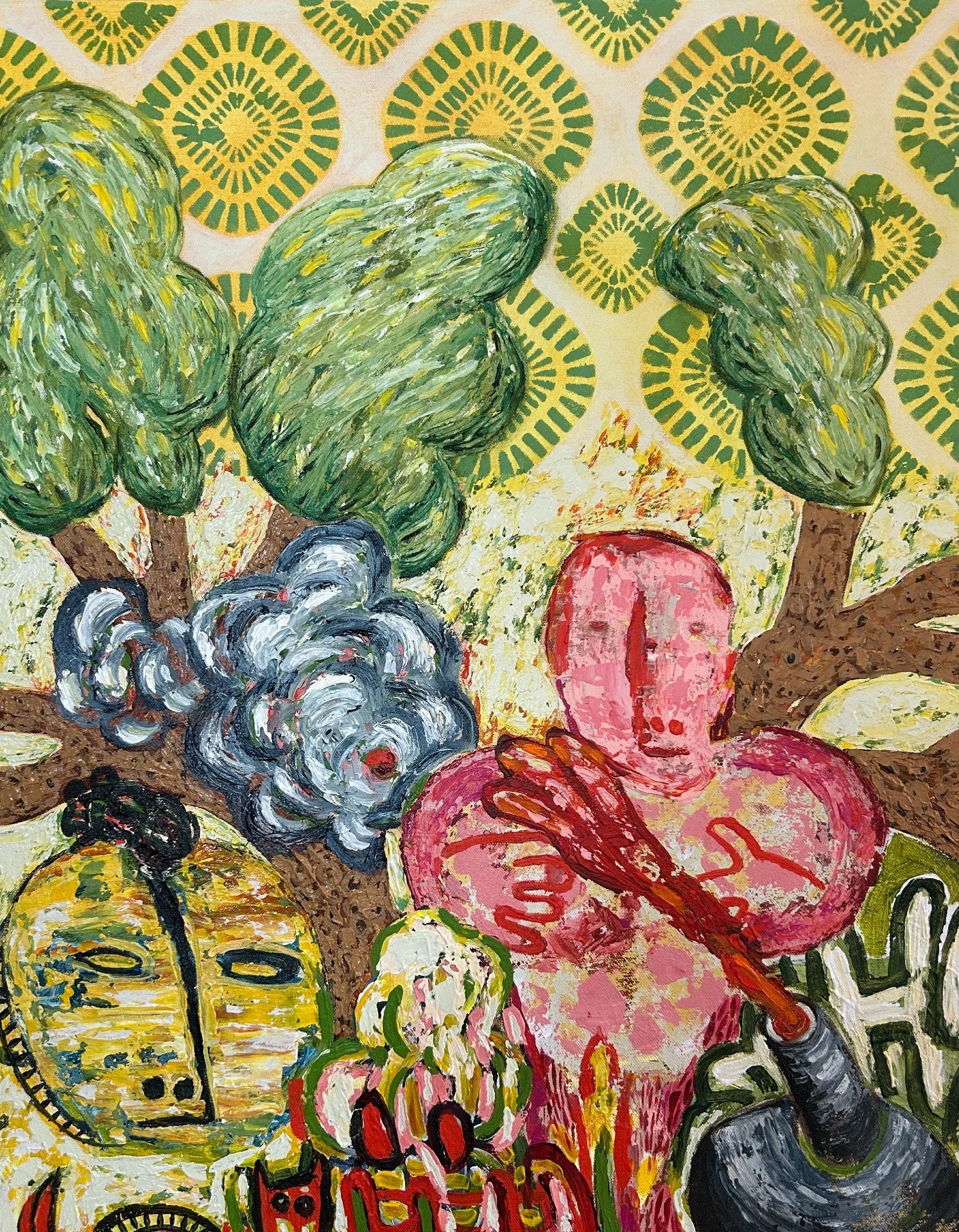 Temperature's Rising, acrylic, molding paste and pumice on canvas, 28" x 22"