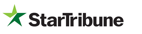 Logotipo de Star Tribune con estrella verde y texto en negro.