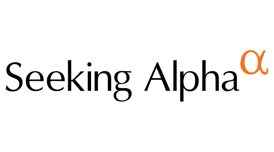 Logo con las palabras "Seeking Alpha" y un símbolo de alfa грá