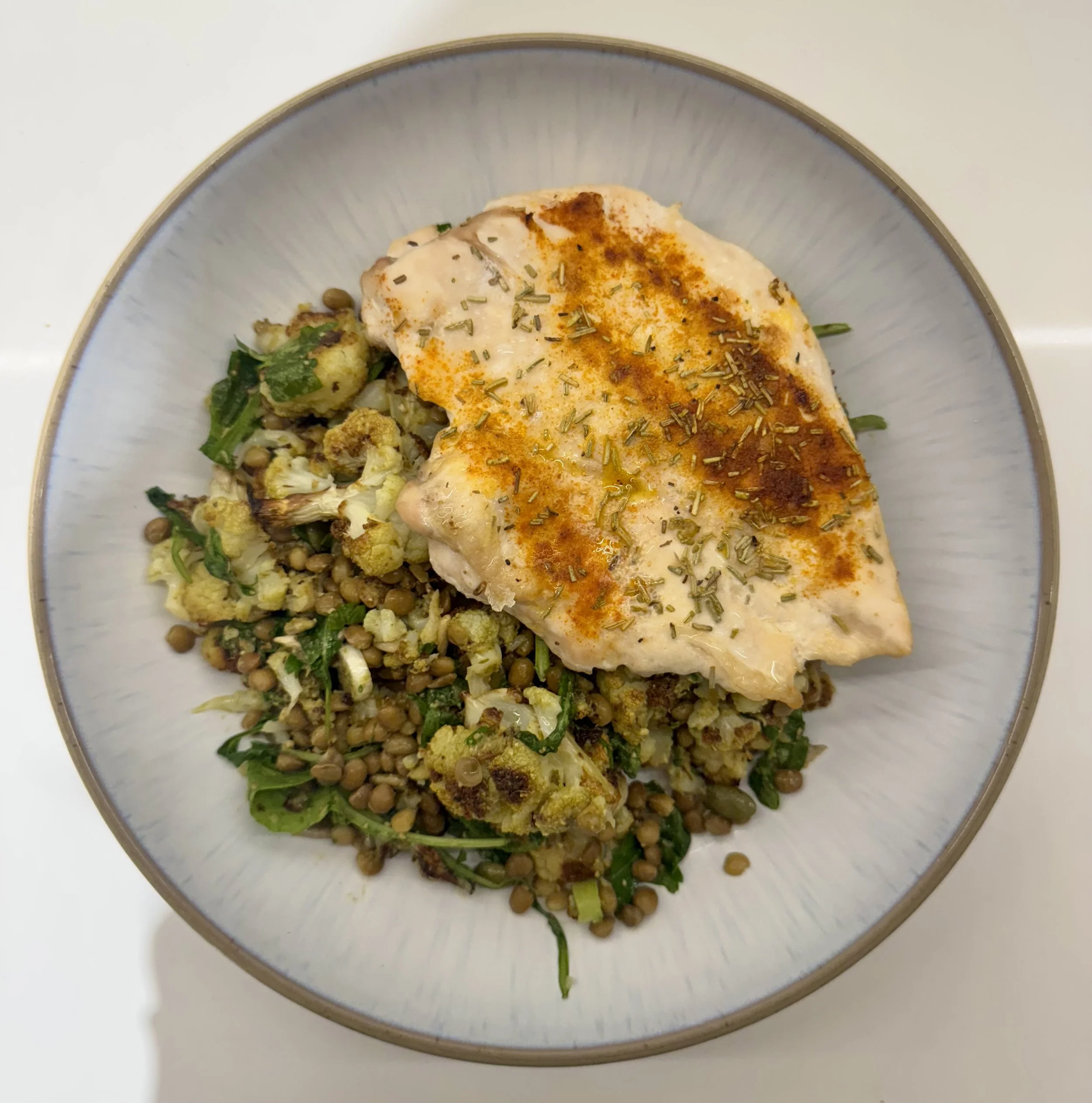 Recipe: Chicken with roasted cauliflower, rocket and pesto