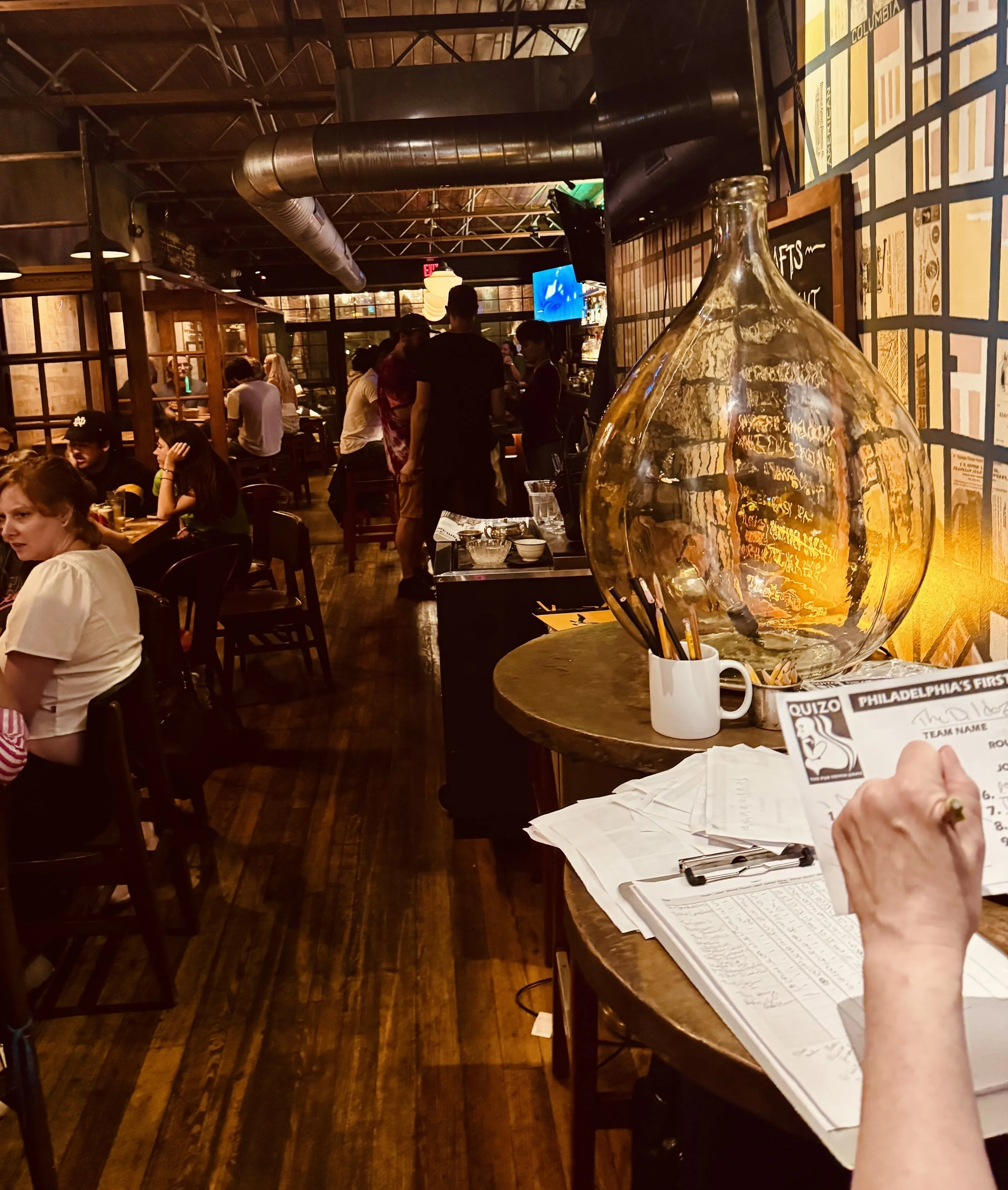 People at a bar playing at Trivia night near Fishtown or Northern Liberties