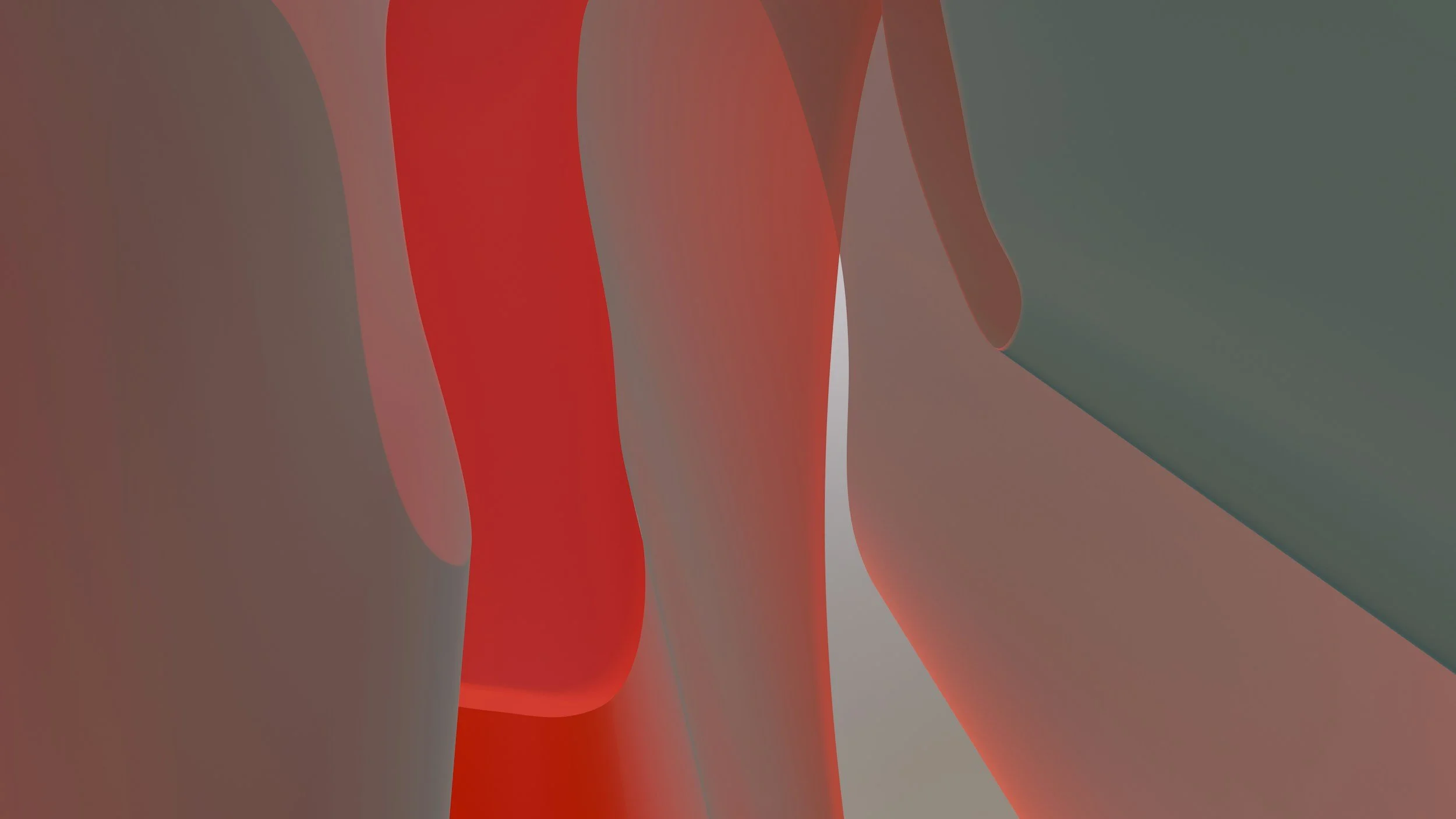 Abstract digital art with smooth, flowing shapes in red, gray, and green tones.