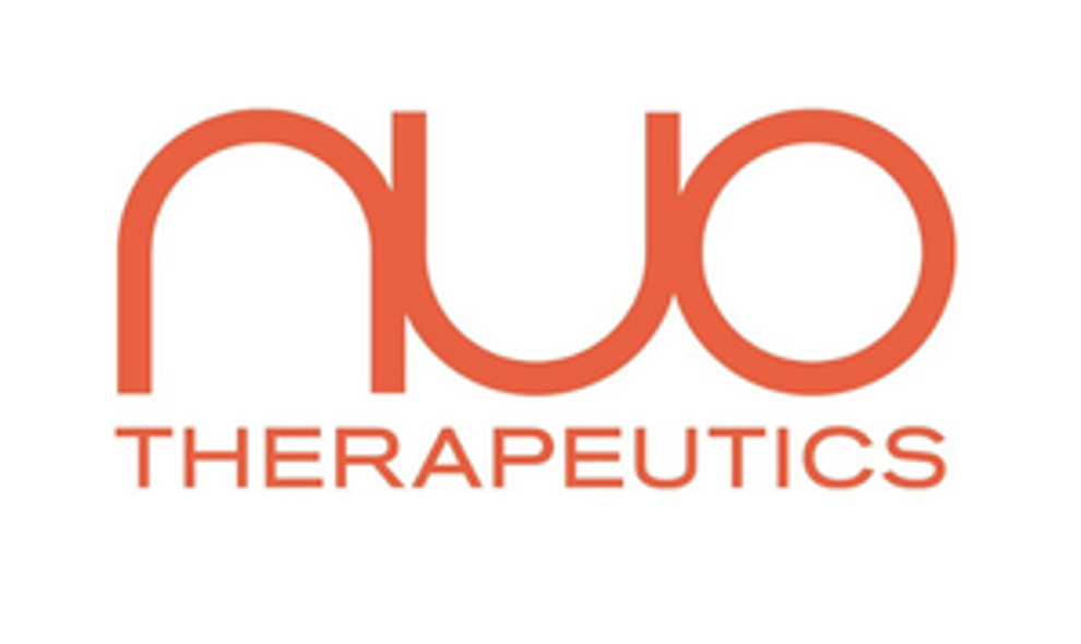 Nuo Therapeutics logo with stylized 'n' and 'o' above the word 'THERAPEUTICS' in orange.
