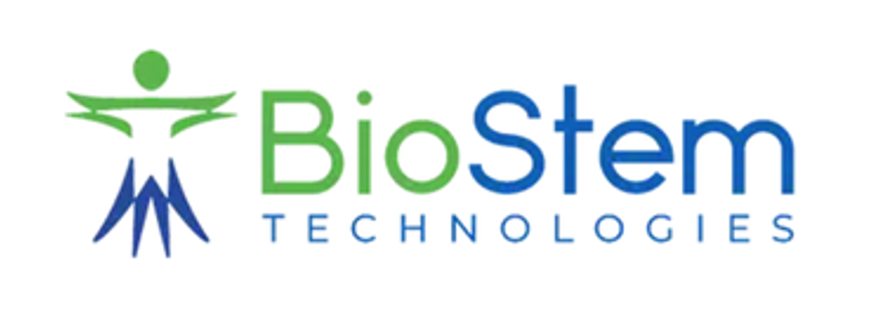 Logo of BioStem Technologies with stylized human figure and green and blue text