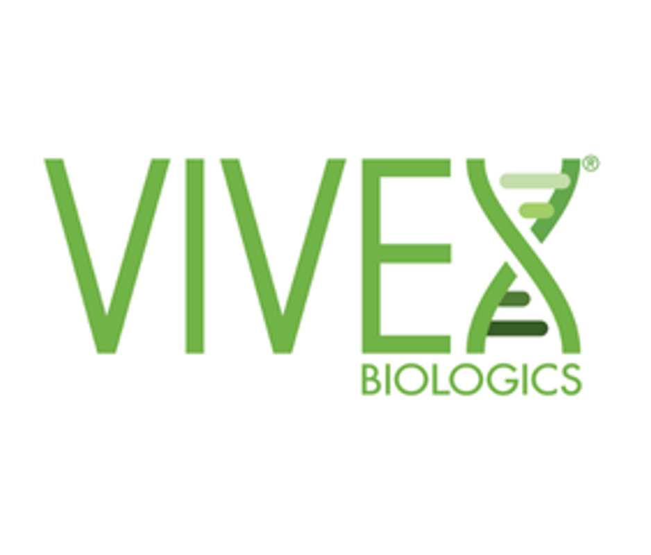 Logo of VIVE Biologics with the word VIVE and a stylized DNA strand intertwined with the text.