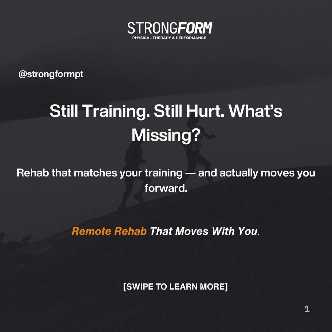 You&rsquo;ve tried rest. You&rsquo;ve tried pushing through. Neither worked.

Still dealing with pain every time you train?

Strongform virtual rehab is built for active adults who don&rsquo;t want to stop &mdash; and know that cookie-cutter PT isn&r