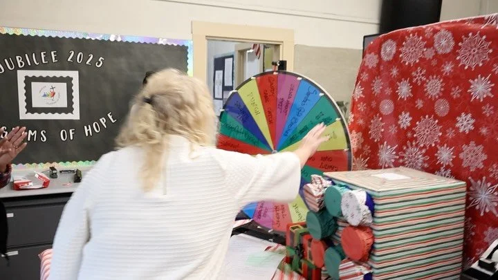 Christmas is here-but our staff were preparing well in advance!

This year, we once again celebrated the Saint Clare Staff Christmas games. 

All our faculty and staff participated by spinning the Christmas wheel and being assigned a game or prize. 
