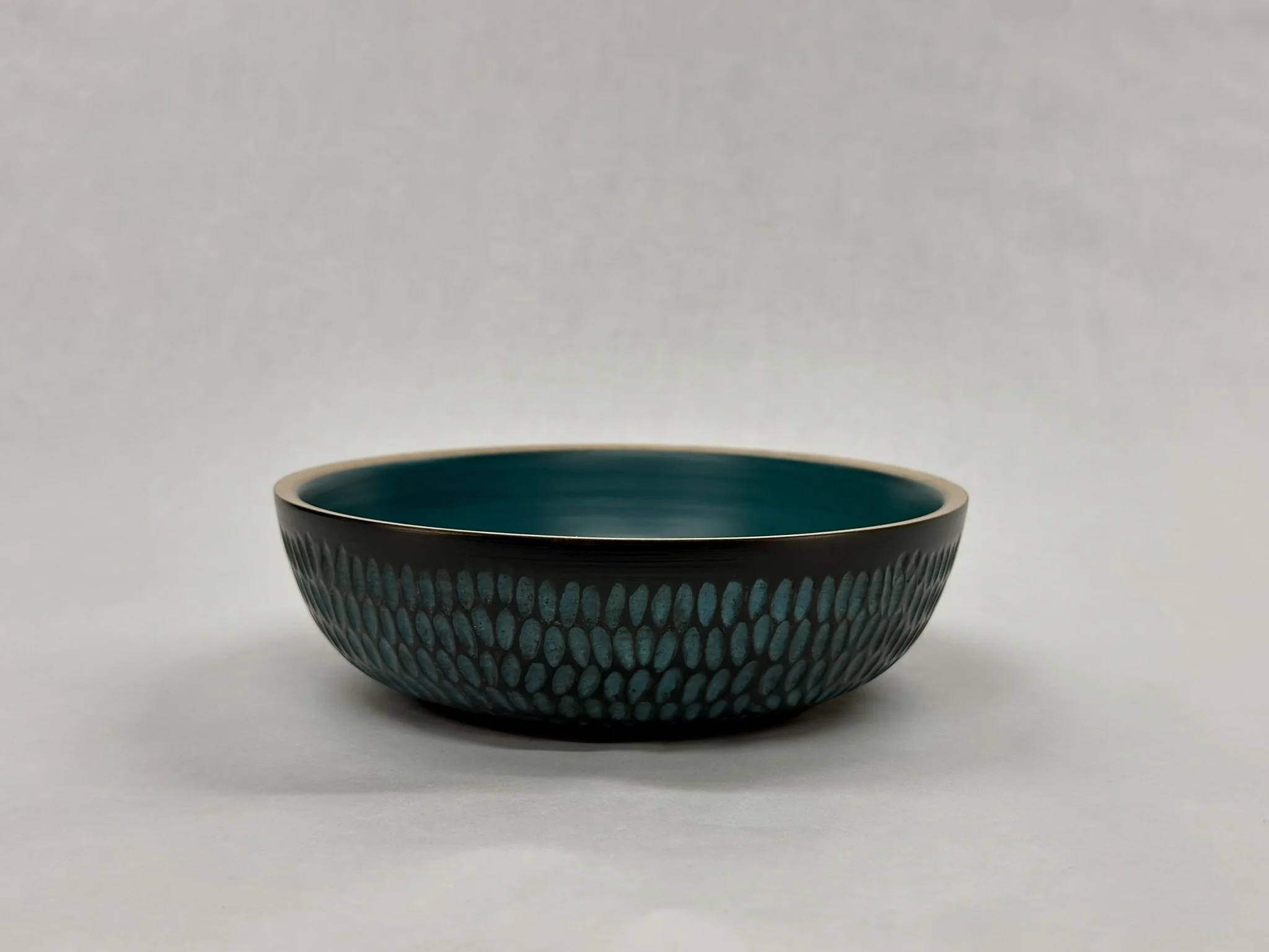 Carved Maple Bowl in Black and Teal