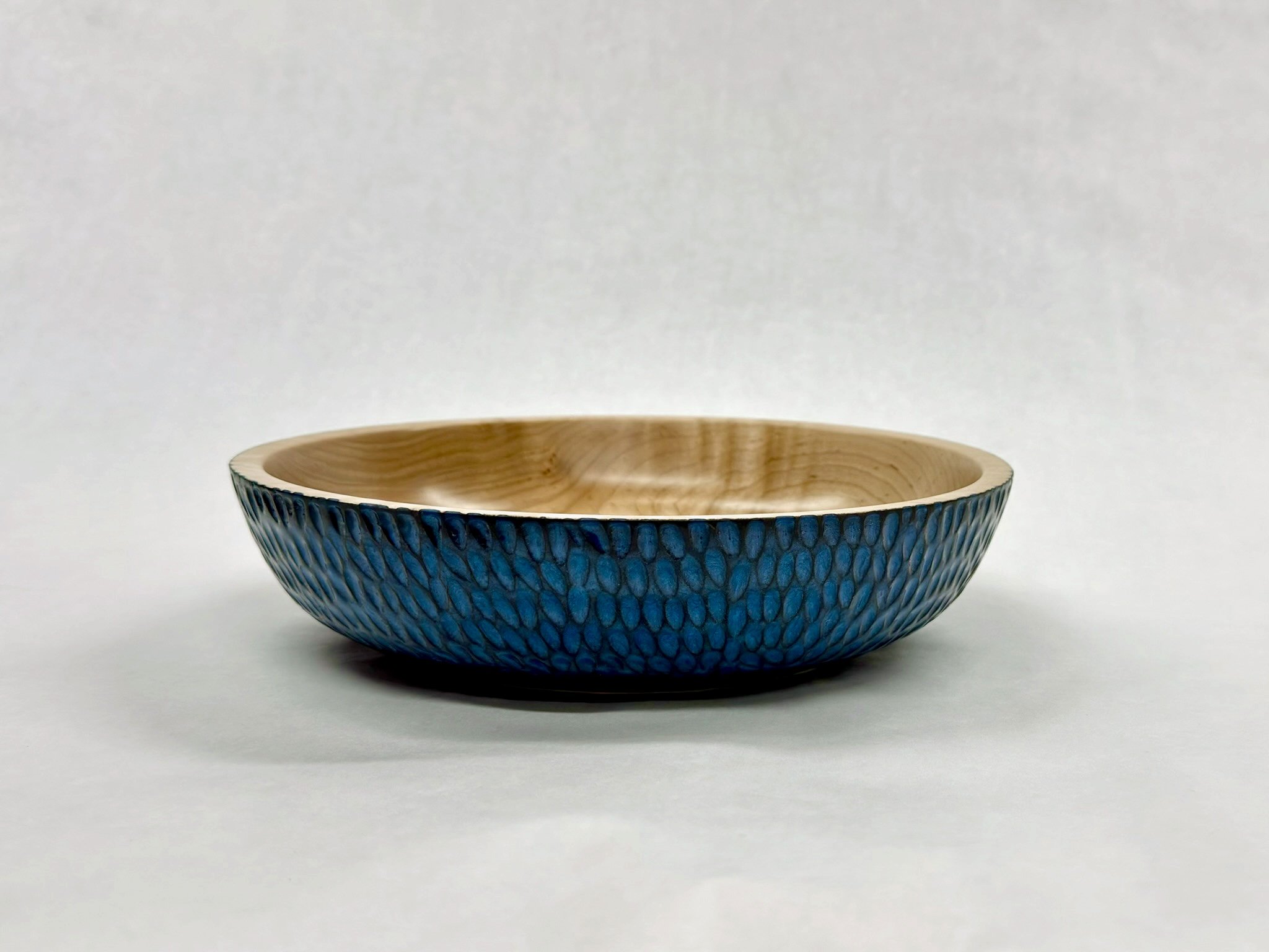 Deep Tide - Carved Maple Bowl with India Ink and Blue Epoxy