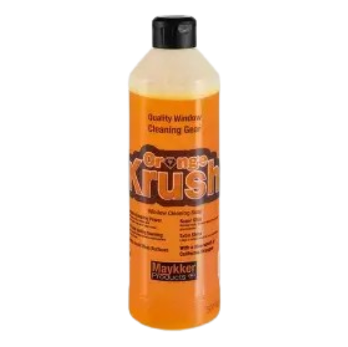 Orange Krush glass cleaning product bottle with black cap and orange label.