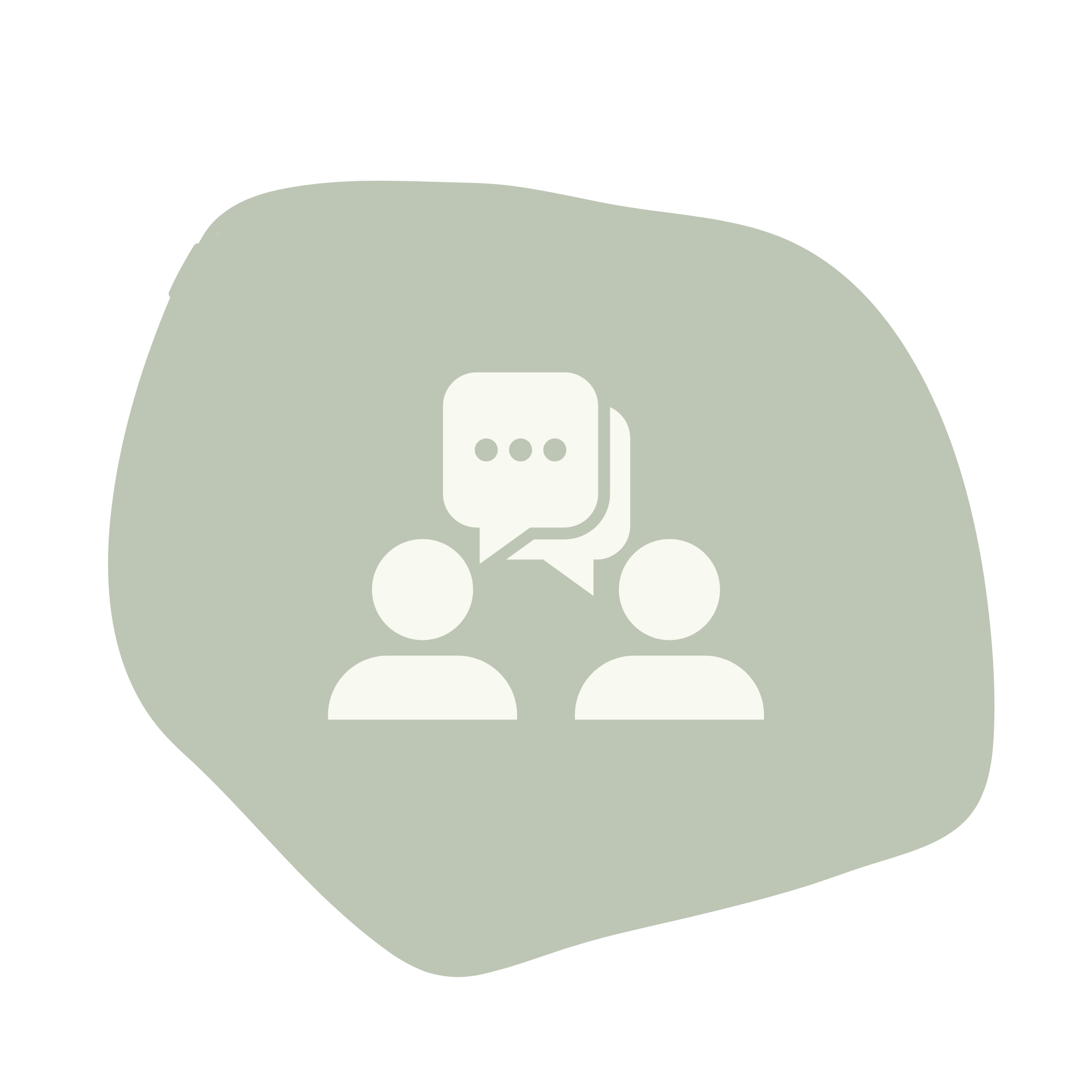 Line drawing of two people sitting at a table, each with a speech bubble above their heads, indicating conversation.