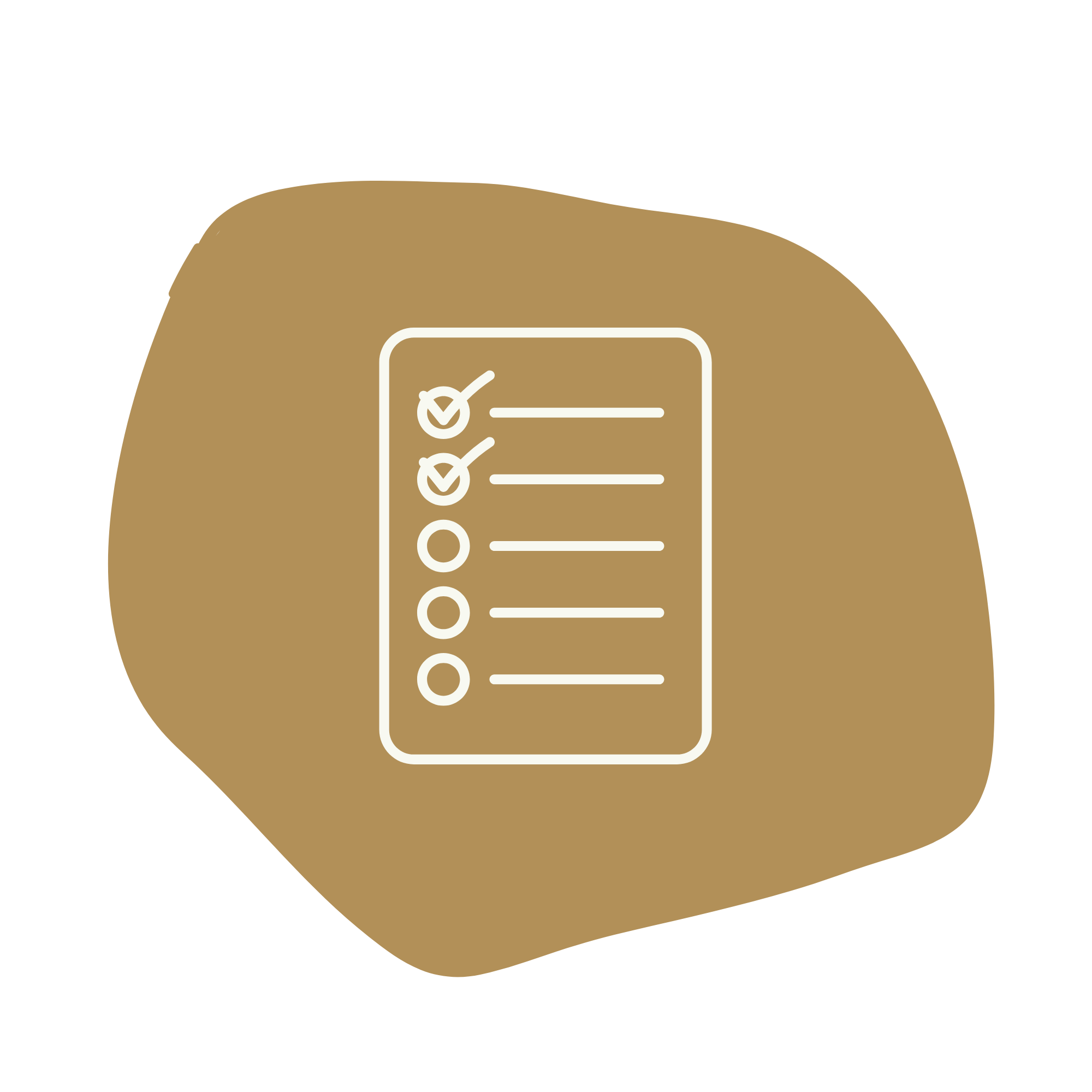 Illustration of a checklist on a clipboard inside an ornate yellow badge.