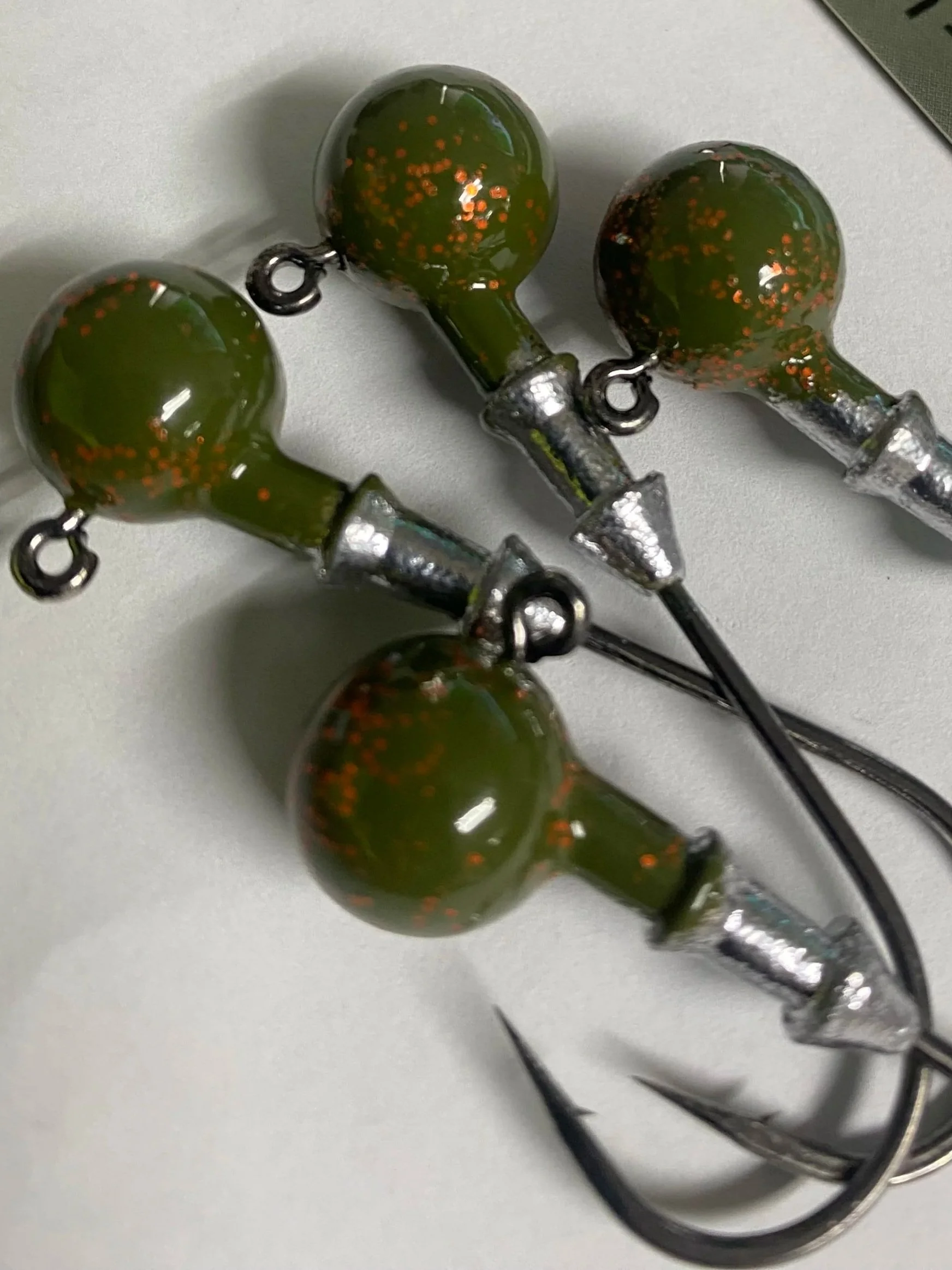 “Green Pumpkin Orange Flake” Round Head Jig Head