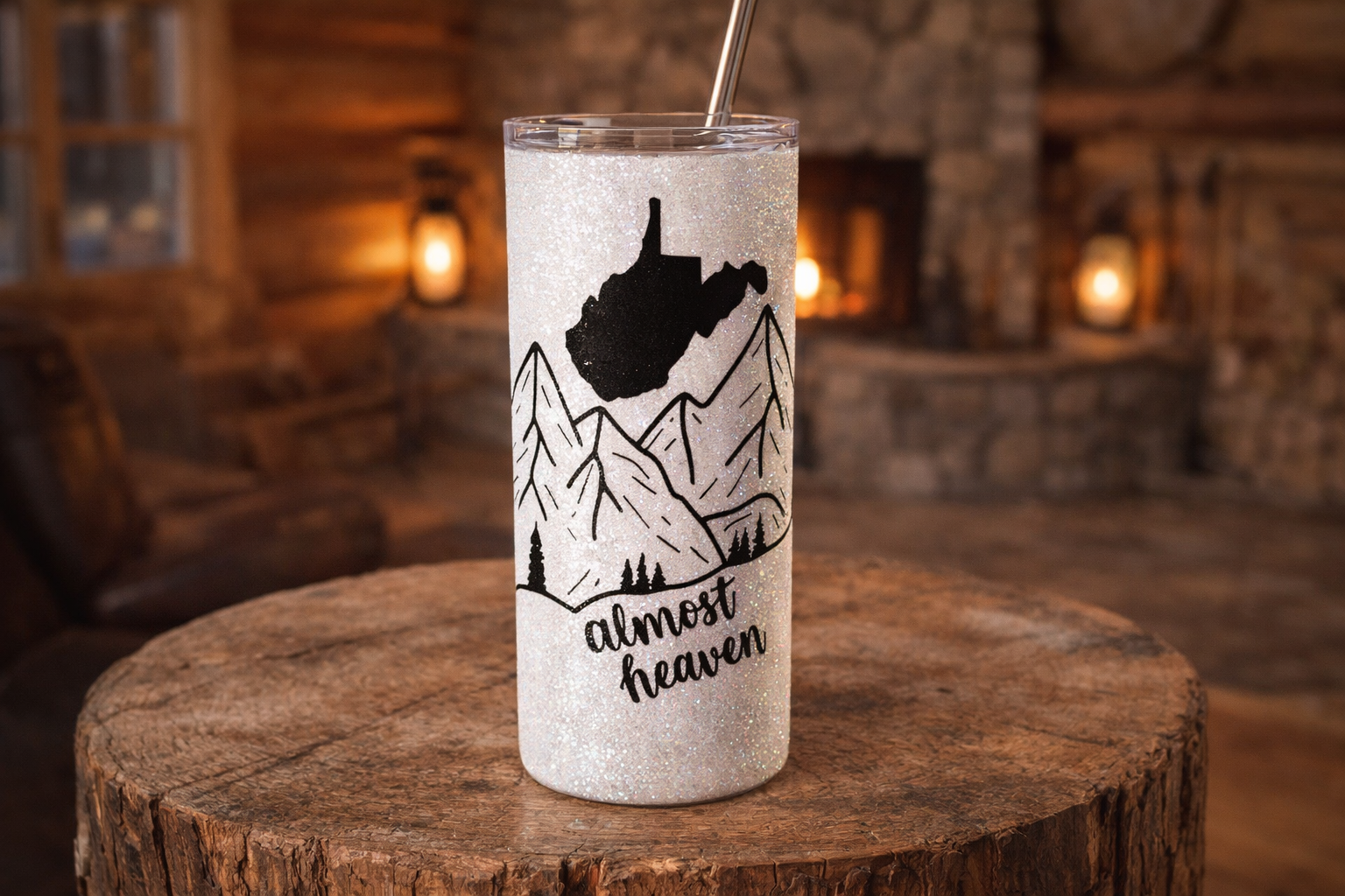 Almost Heaven black on white tumbler.png