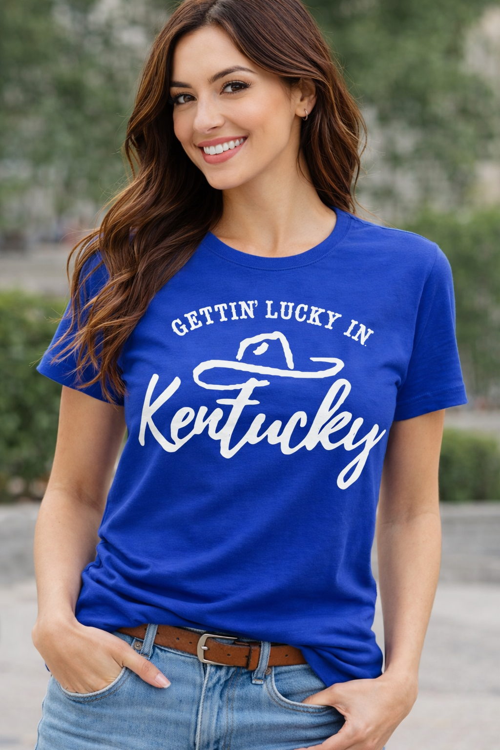 Gettin Lucky in Kentucky blue t-shirt.png