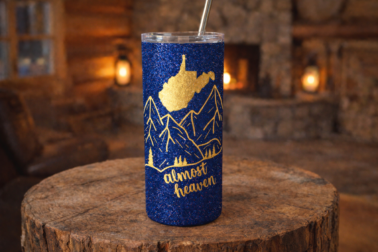 Almost Heaven gold on blue tumbler.png