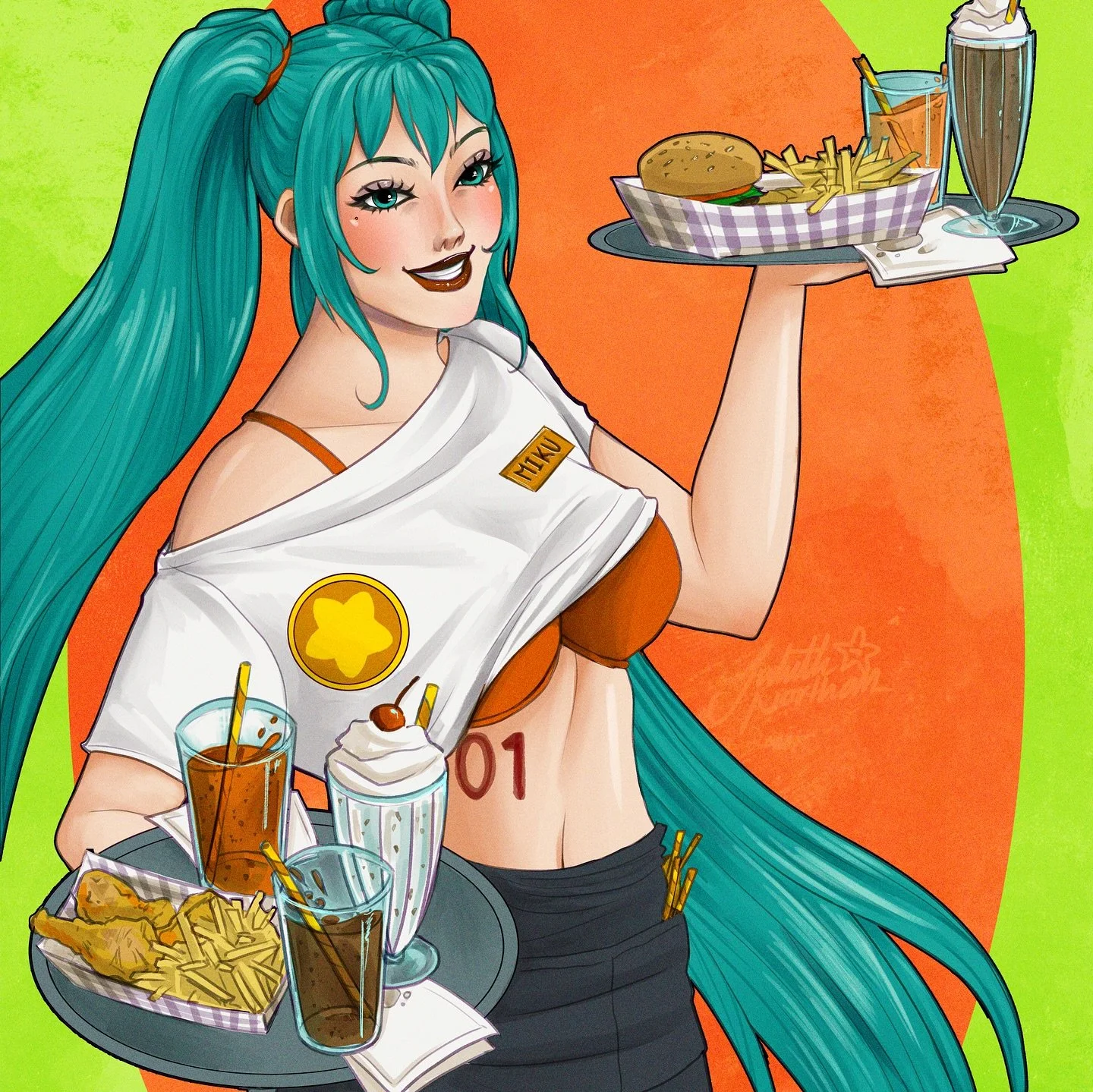Here is Day 3 of #pinuptober #pinuptober2025 by @deuza_art !
Today&rsquo;s prompt is &ldquo;Waitress&rdquo; 🧡🍔