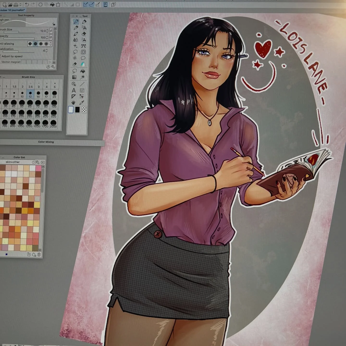 Here is my drawing for day 10 of #pinuptober #pinuptober2025 by @deuza_art ! Today&rsquo;s prompt was &ldquo;Journalist&rdquo; So i drew Lois Lane 💜💥